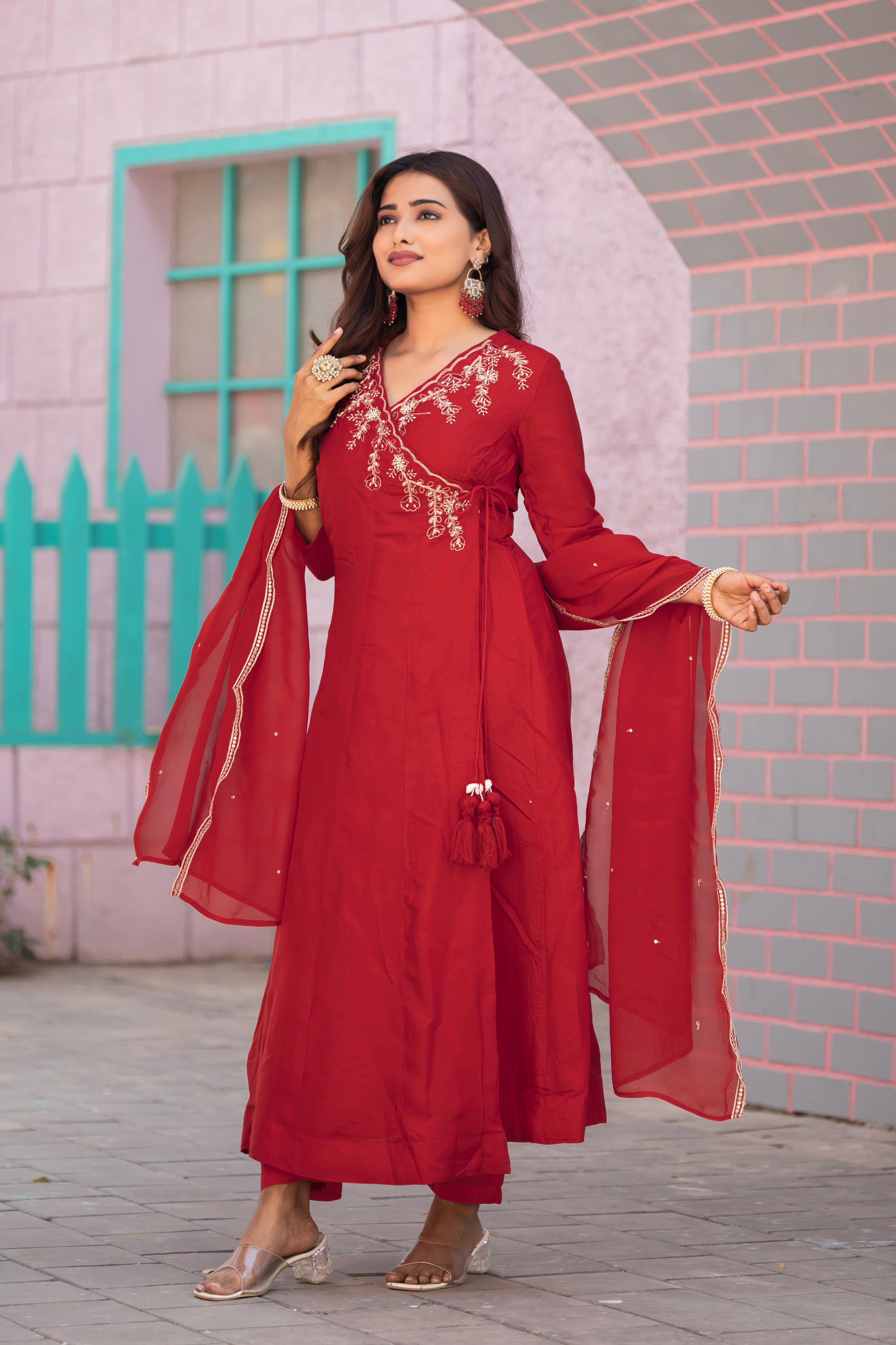 VARAMYA Angrakha Anarkali Handwork Suit Set