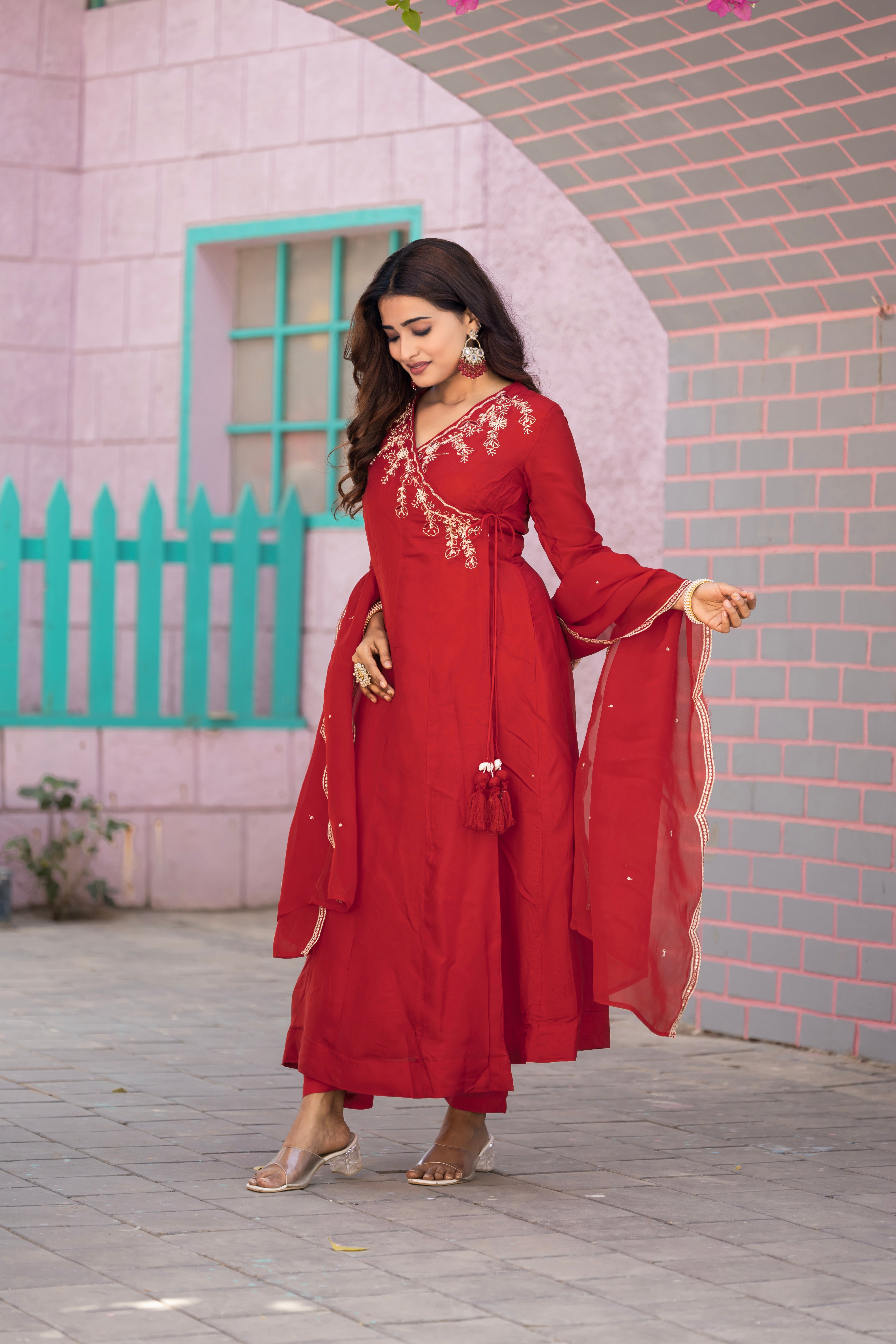 VARAMYA Angrakha Anarkali Handwork Suit Set