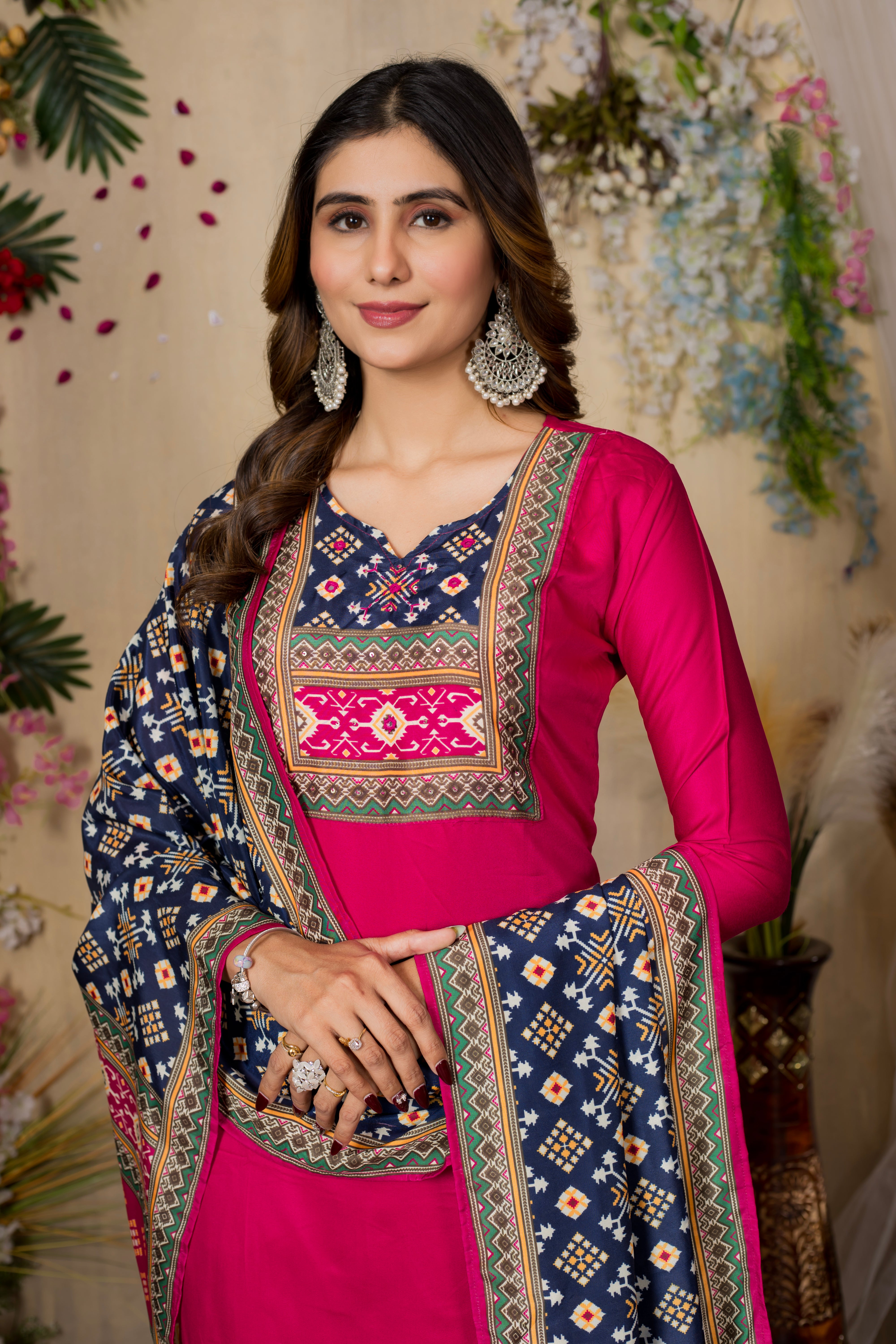 VARAMYA Pink Straight Silk Suit