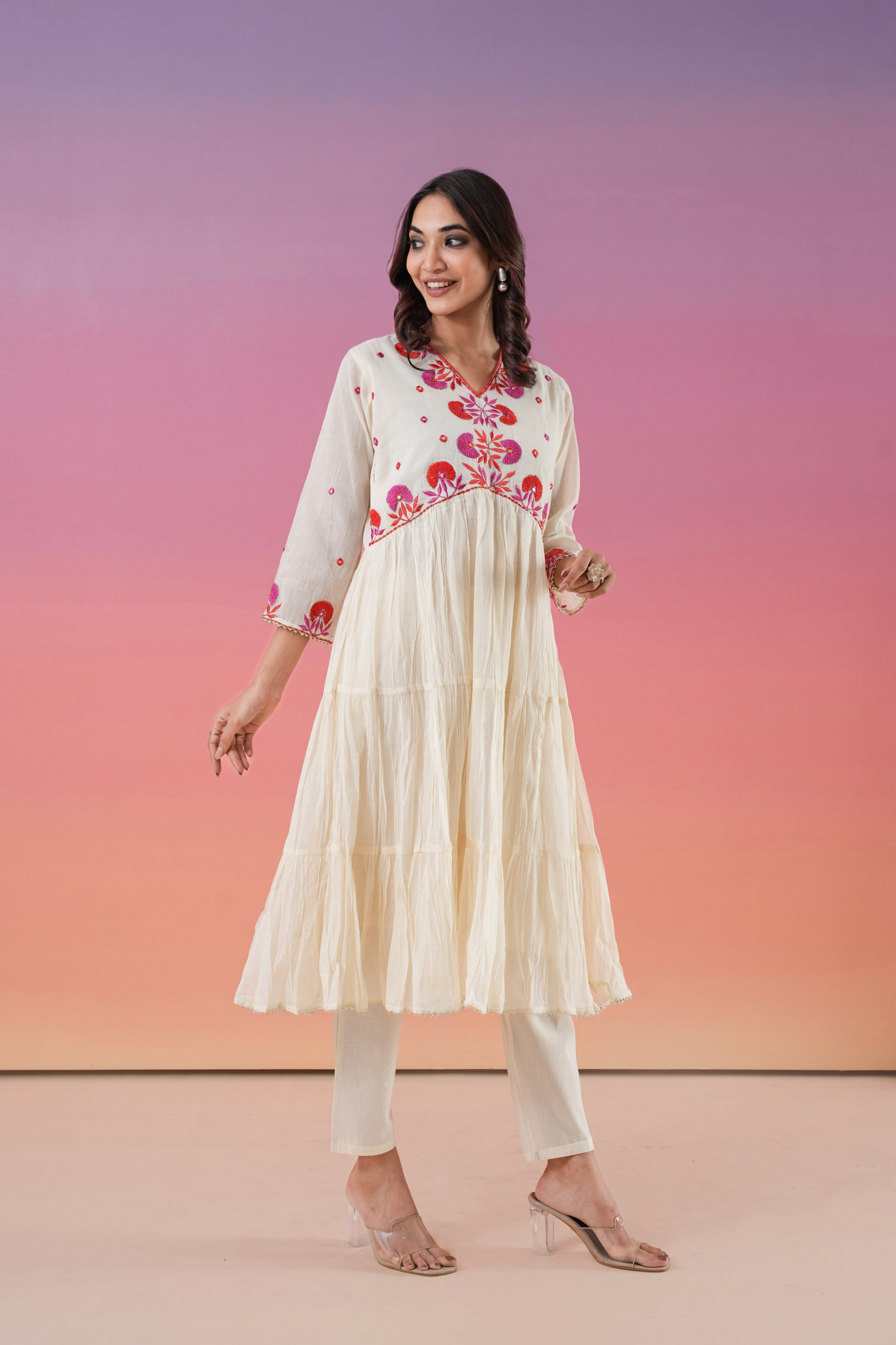 Embroidered And Gathered Anarkali Suit Set