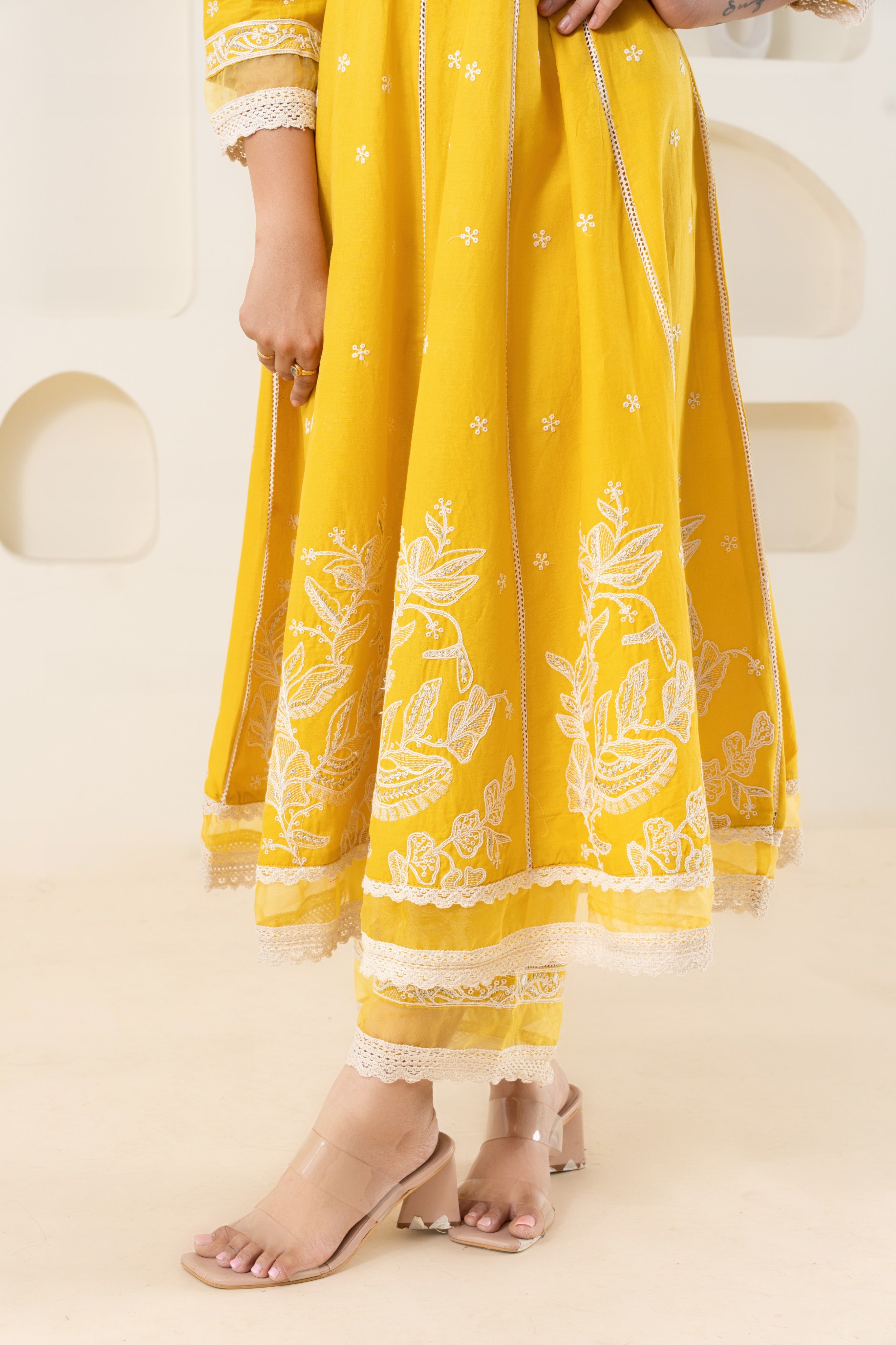 Thread Work Yellow Anarkali Suit Set
