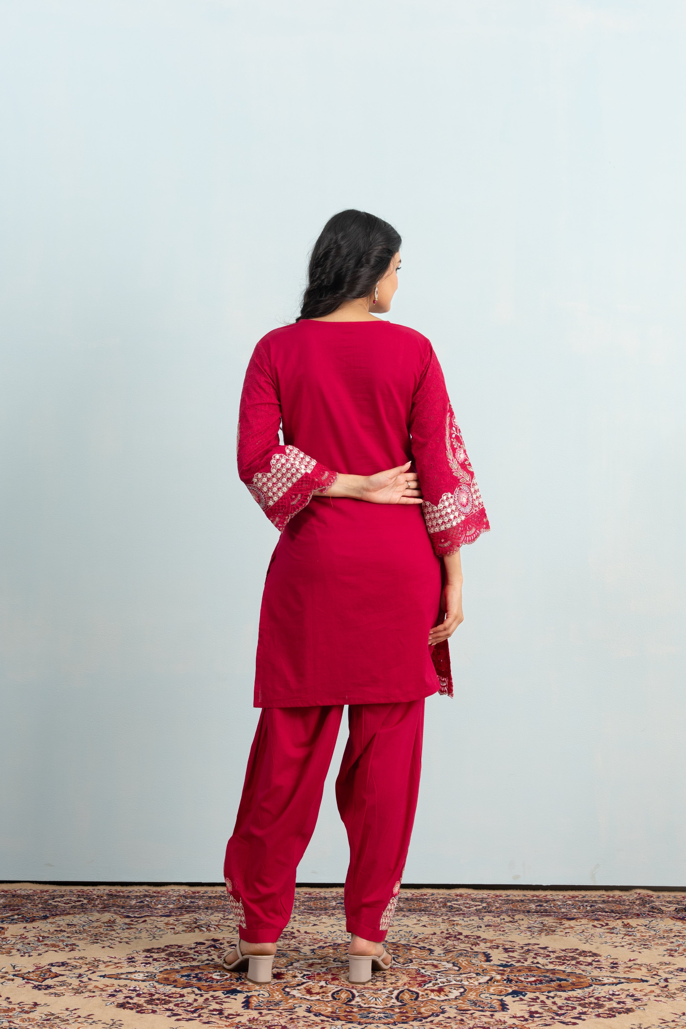 Varamya Red Embroidery Patiyala Punjabi Suit