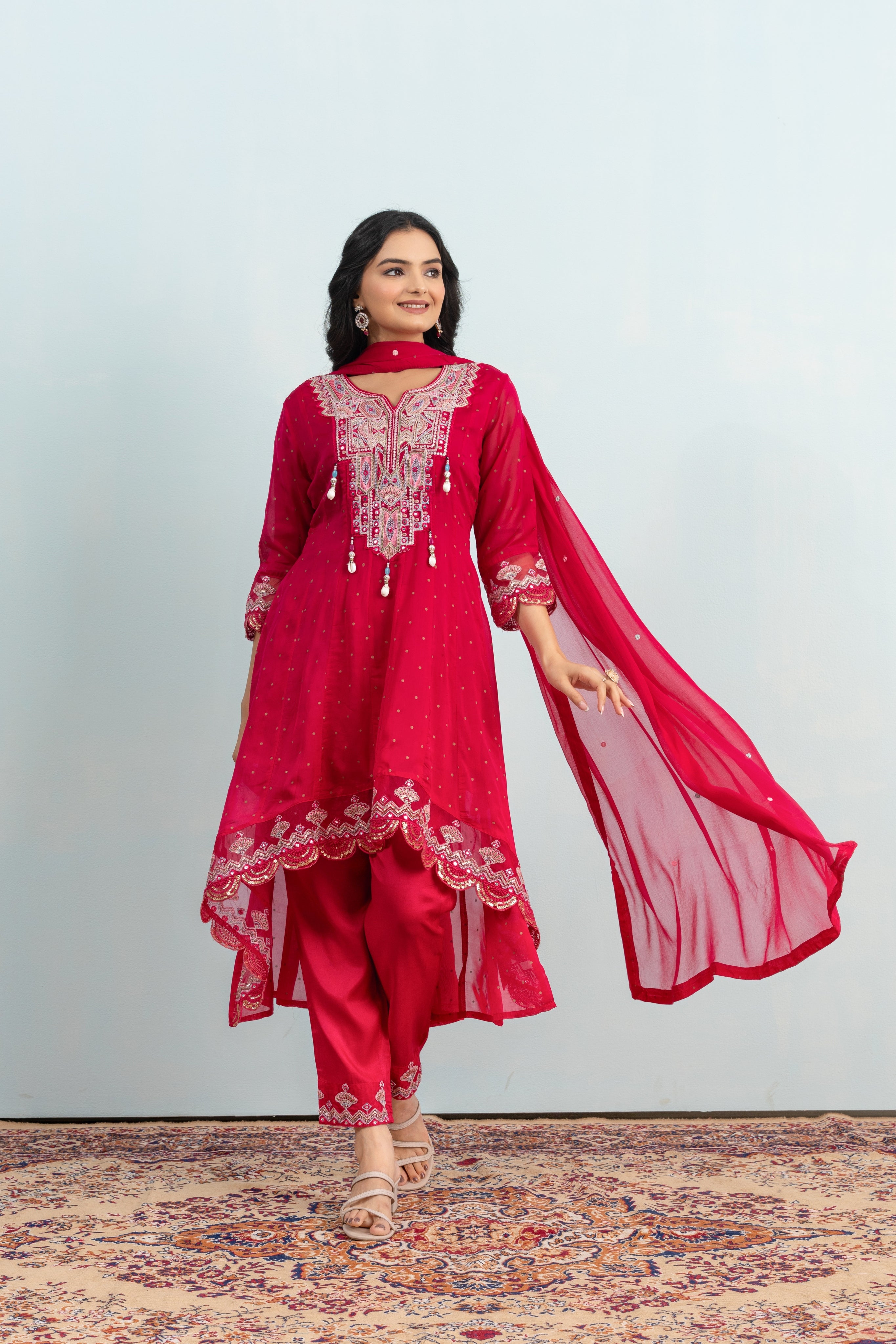 Varamya Pink Embroided Up-down Anarkali Suit