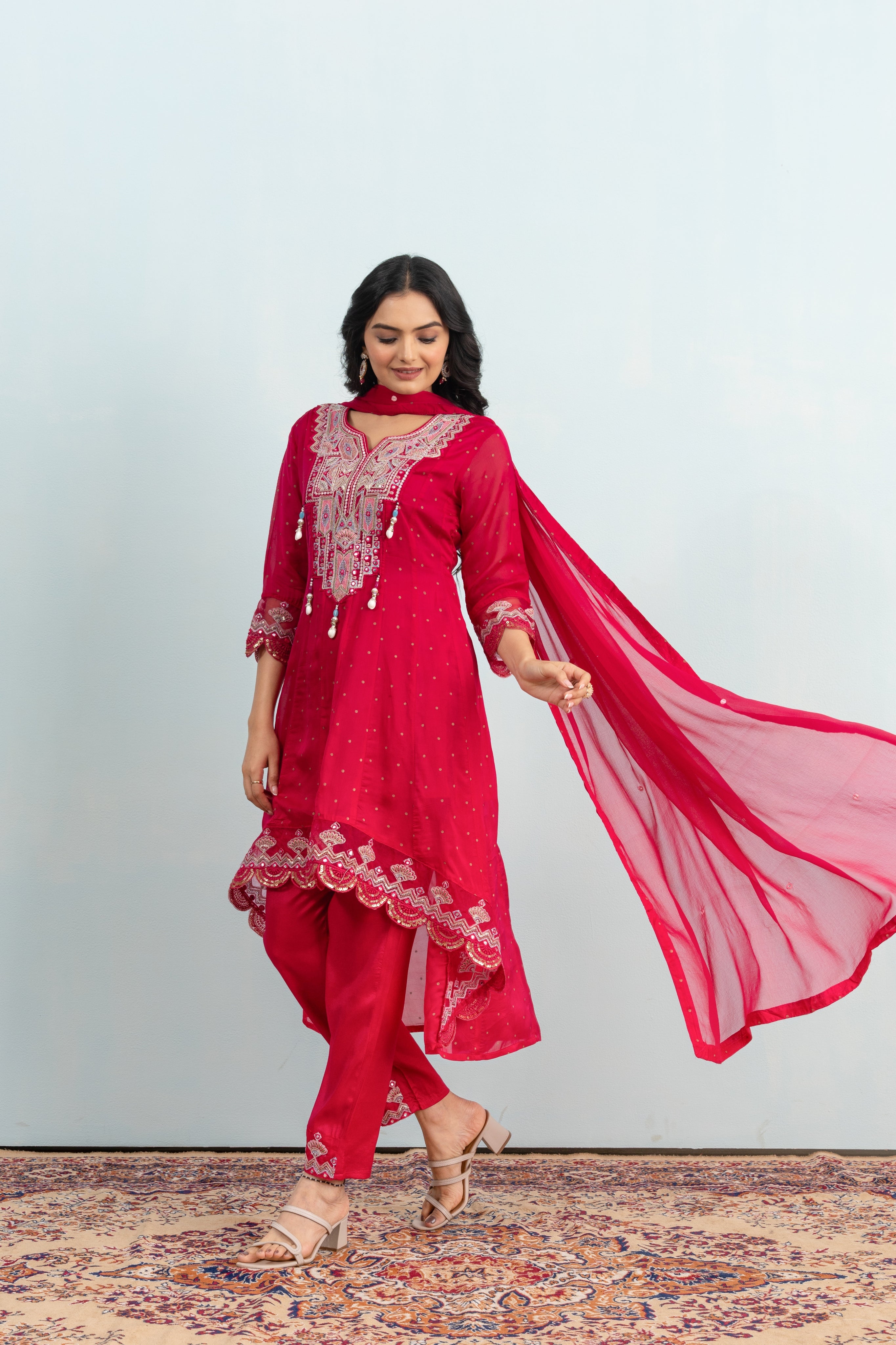 Varamya Pink Embroided Up-down Anarkali Suit