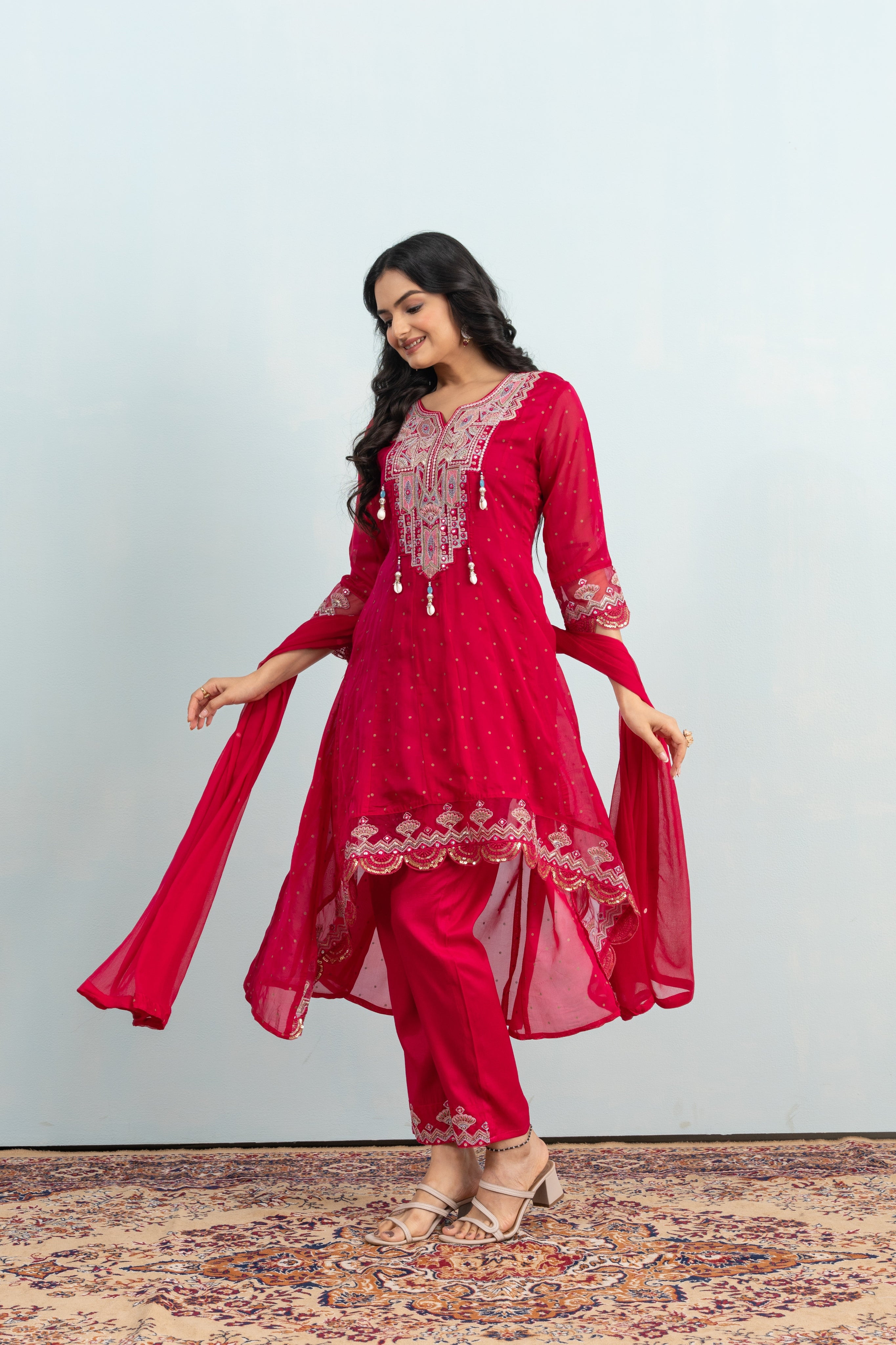 Varamya Pink Embroided Up-down Anarkali Suit