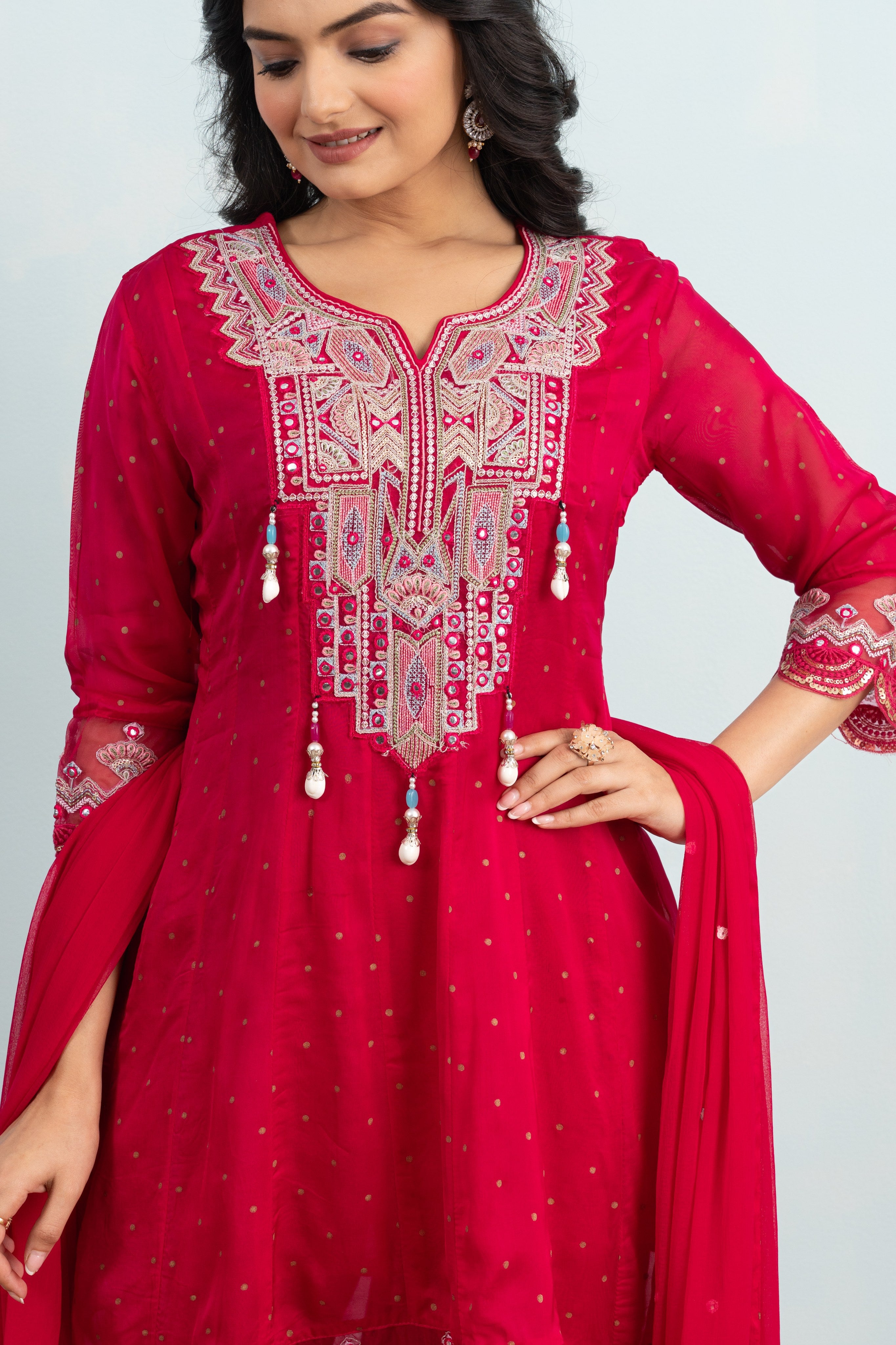 Varamya Pink Embroided Up-down Anarkali Suit