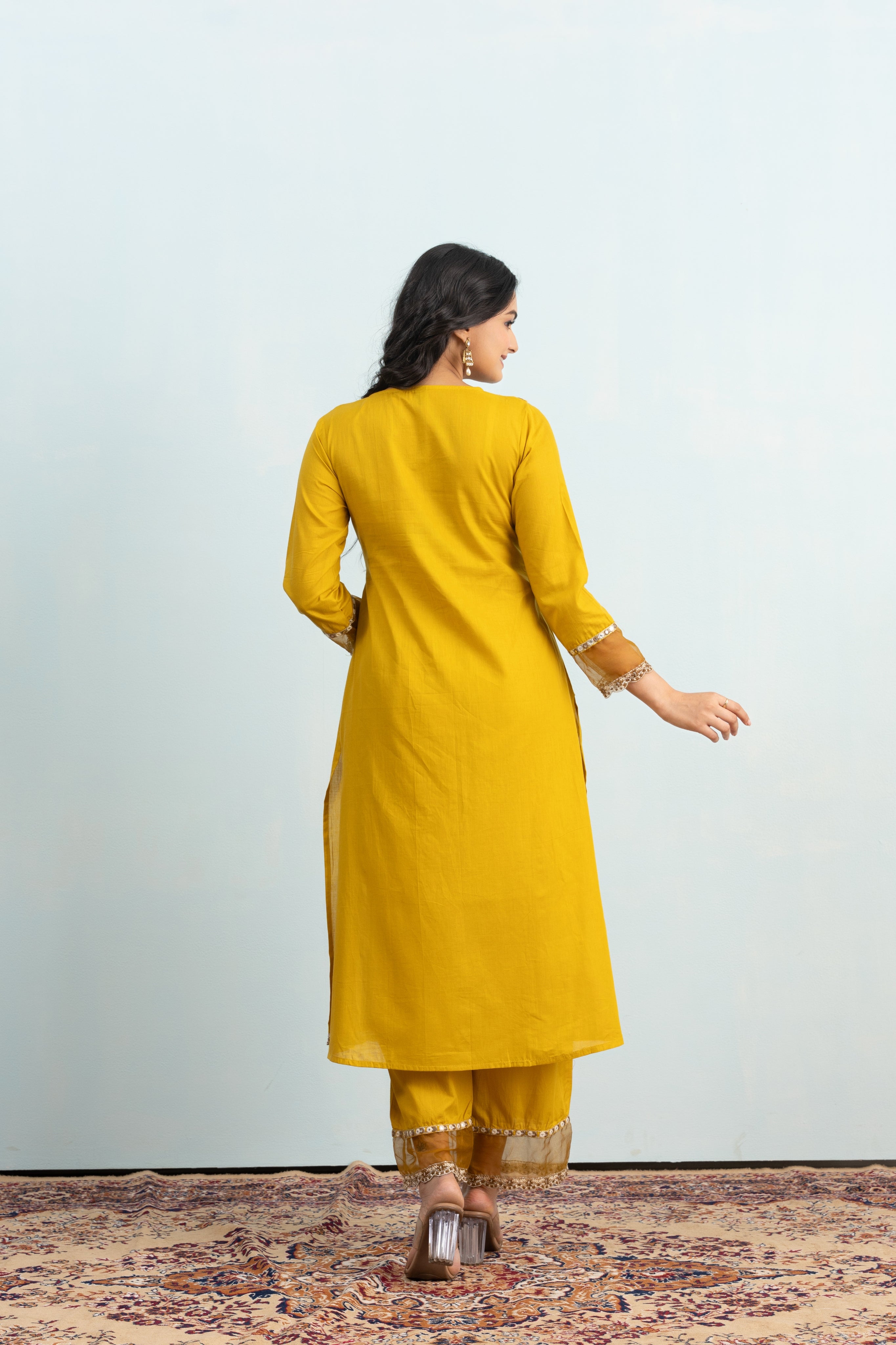 Varamya Yellow A-line Gathered Suit