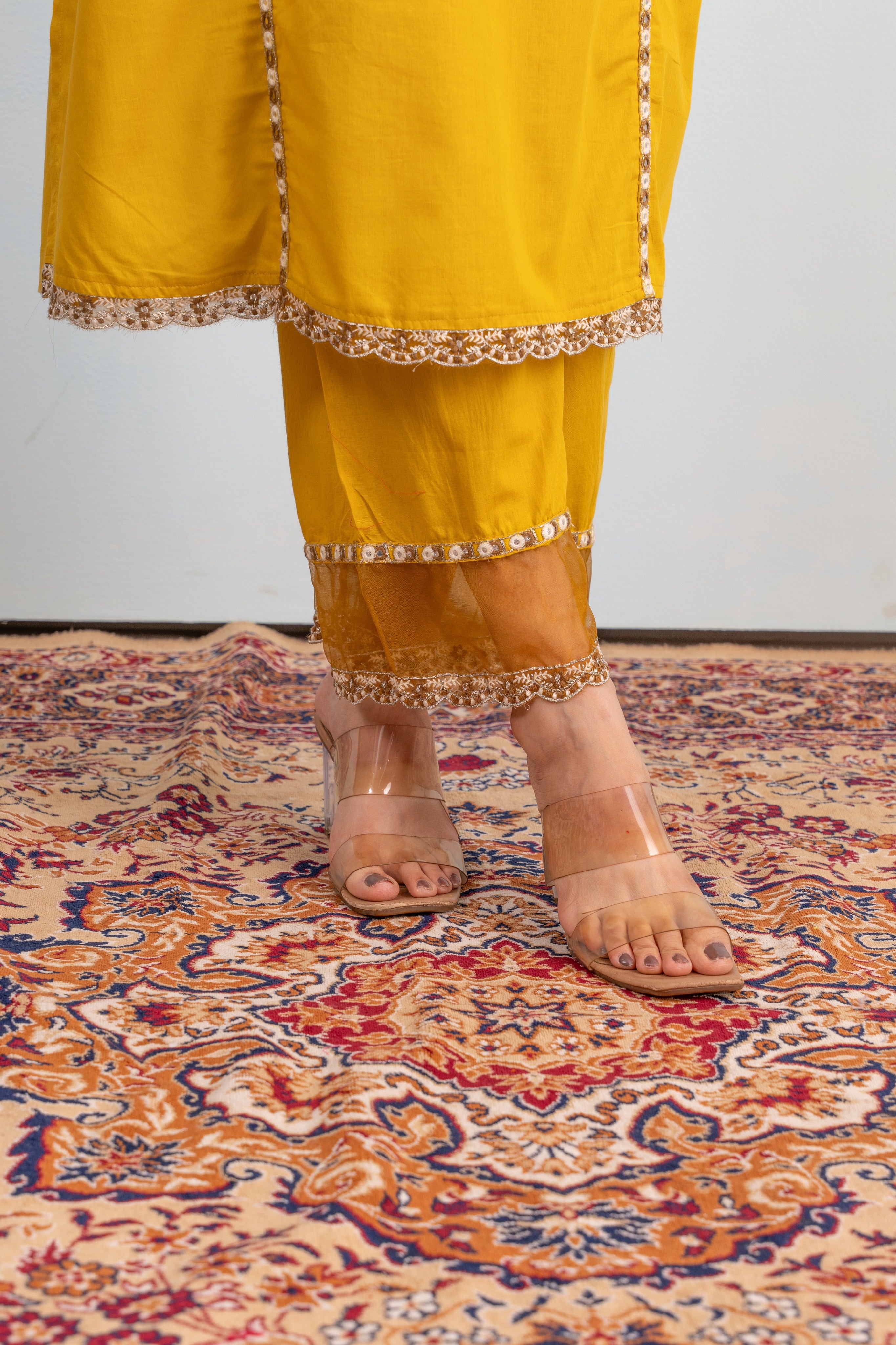 Varamya Yellow A-line Gathered Suit