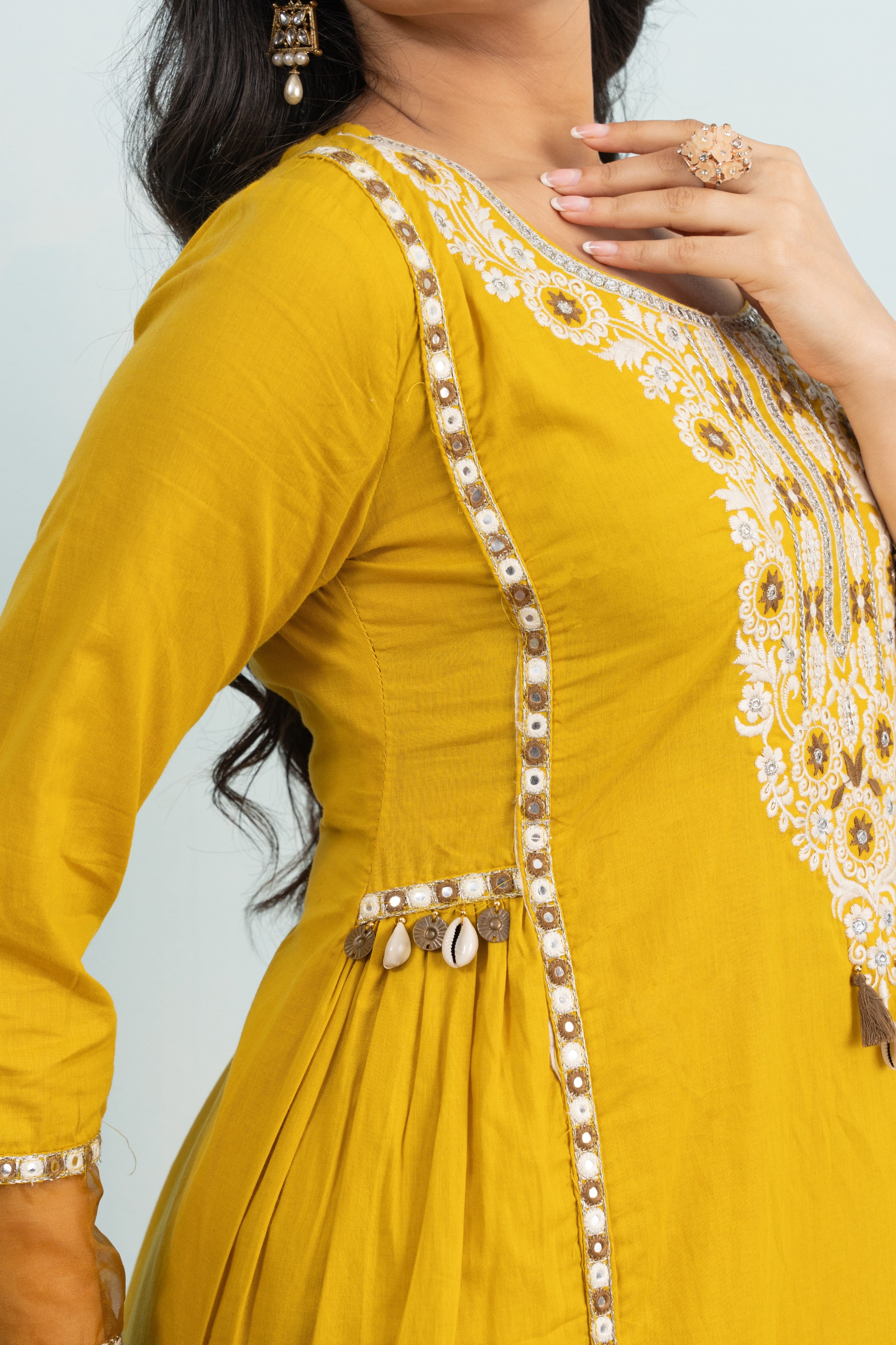 Varamya Yellow A-line Gathered Suit