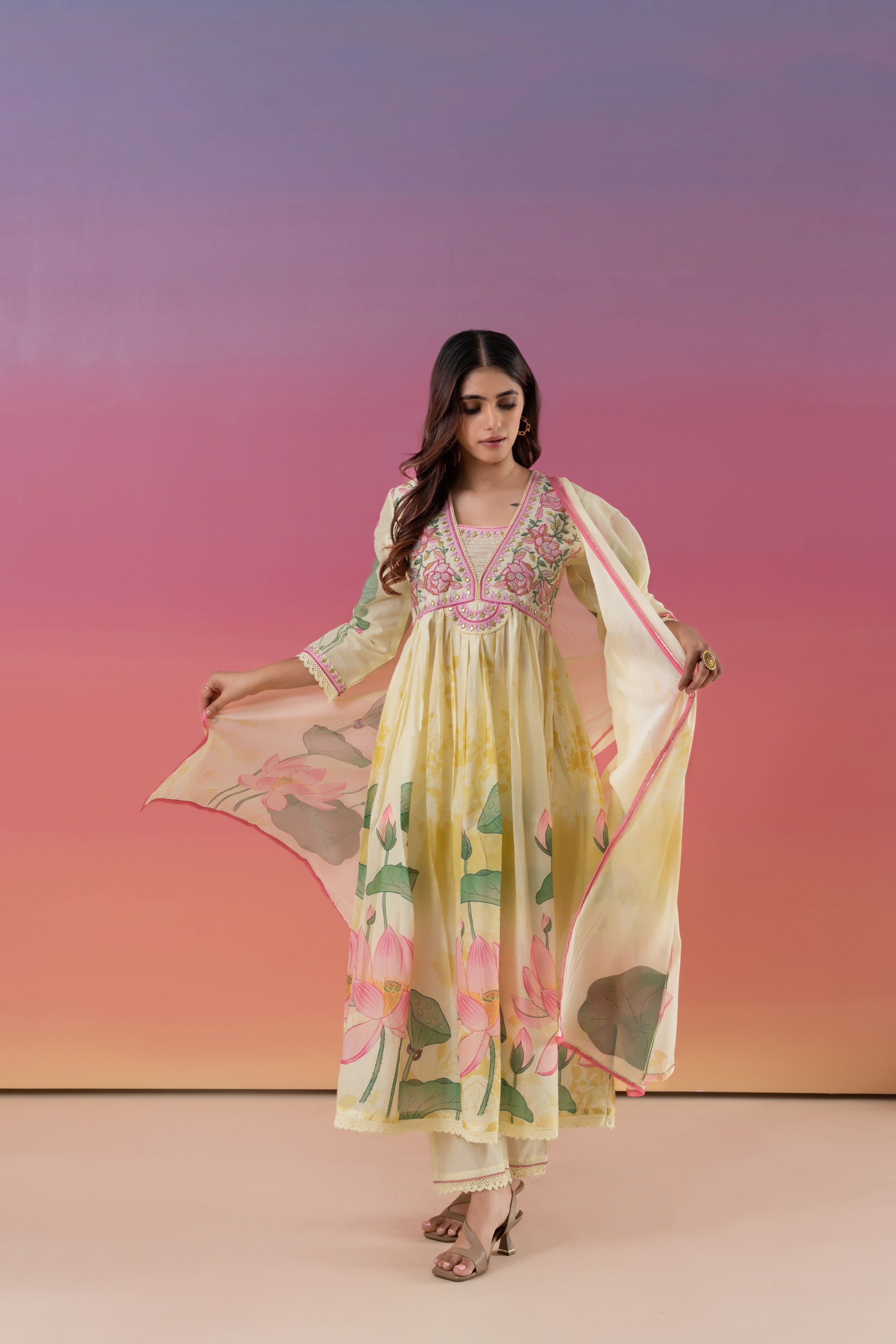 Floral Print With Embroidery Anarkali Suit Set
