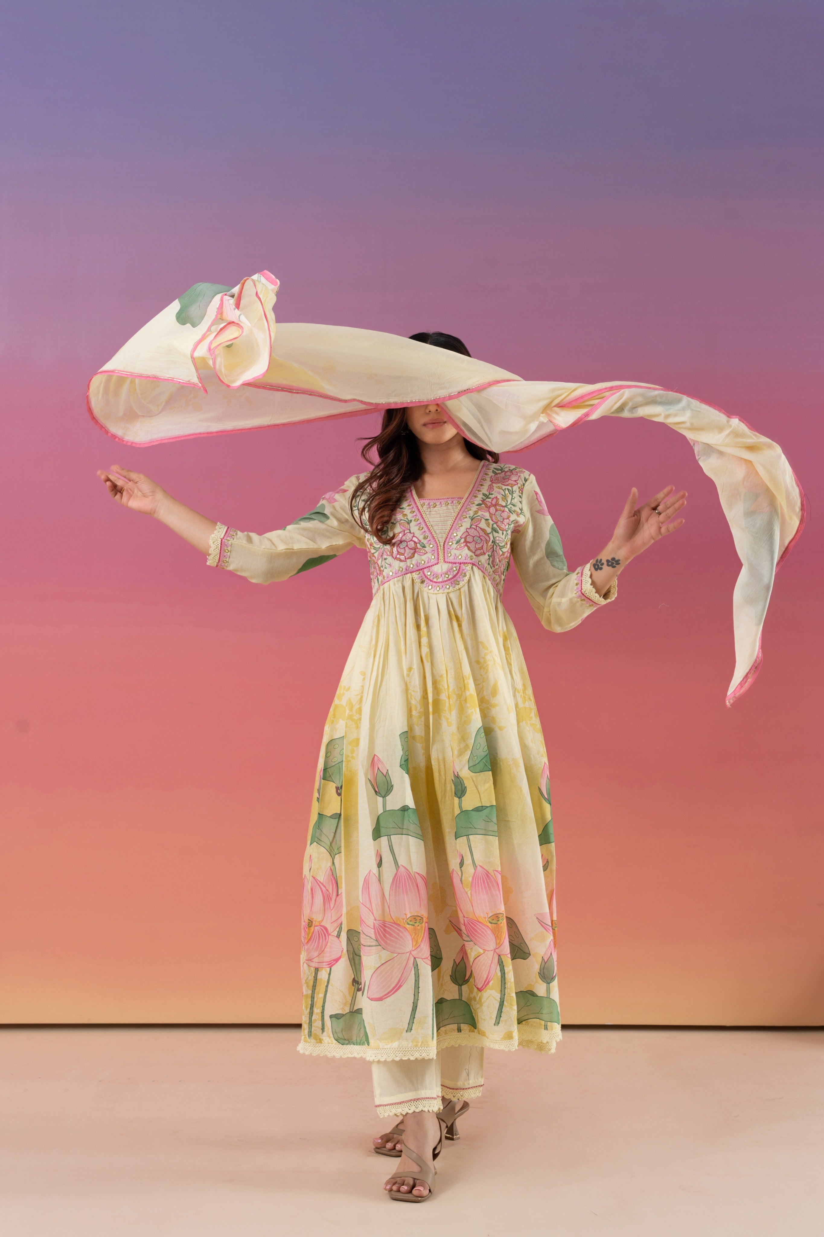 Floral Print With Embroidery Anarkali Suit Set