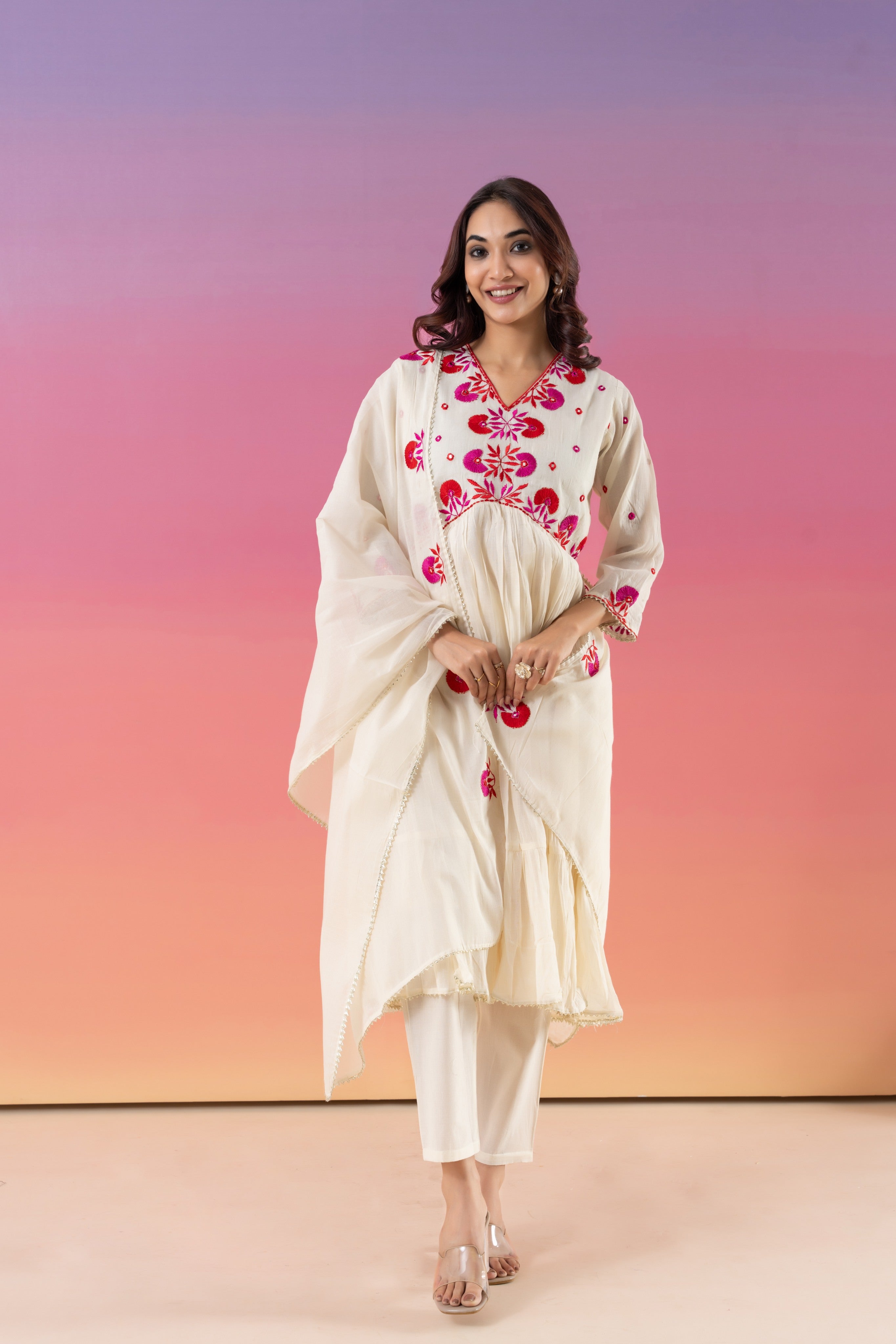 Embroidered And Gathered Anarkali Suit Set