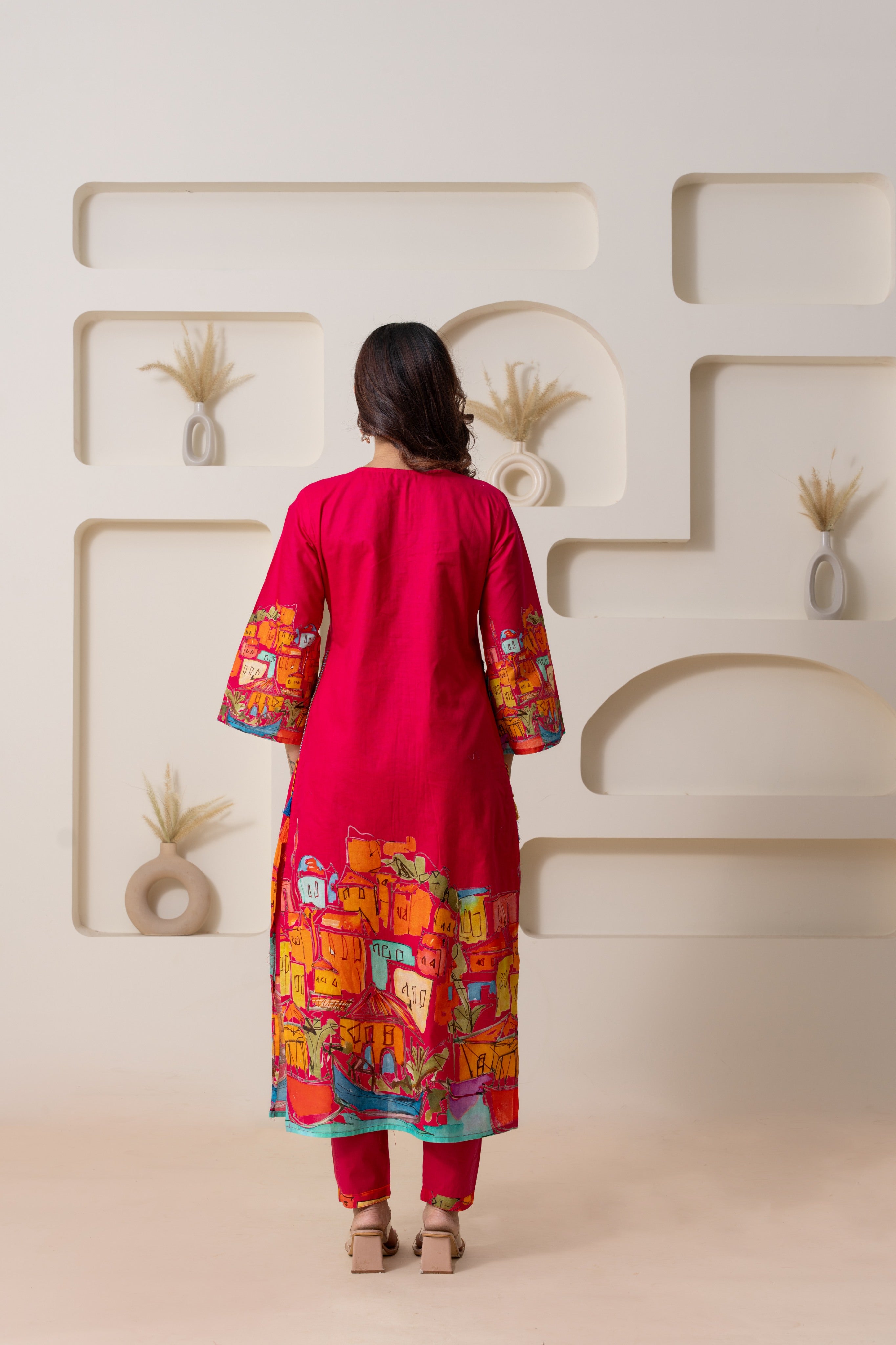 Straight A-line Pink Suit Set