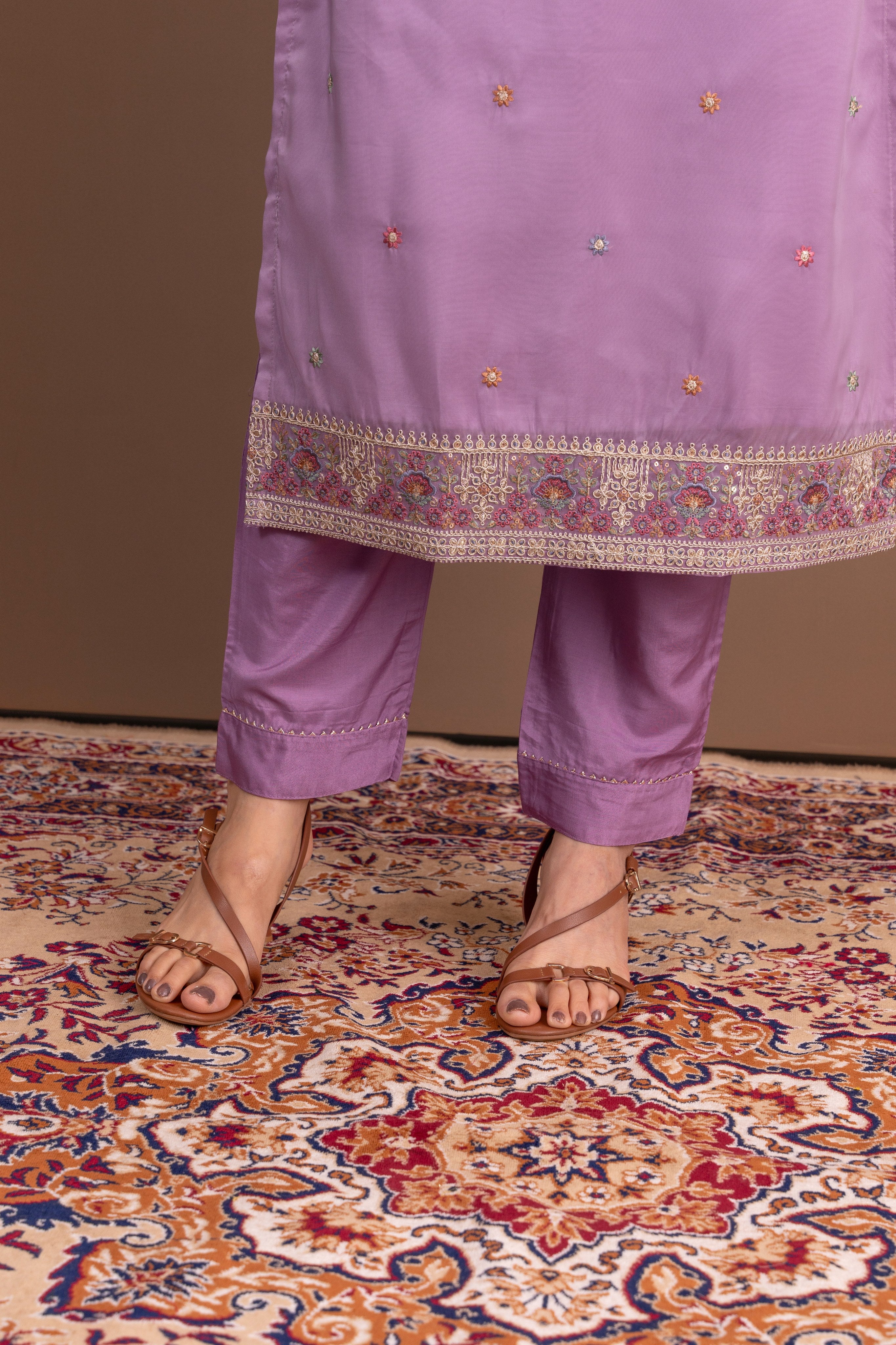 Varamya Lavender Organza Straight Suit