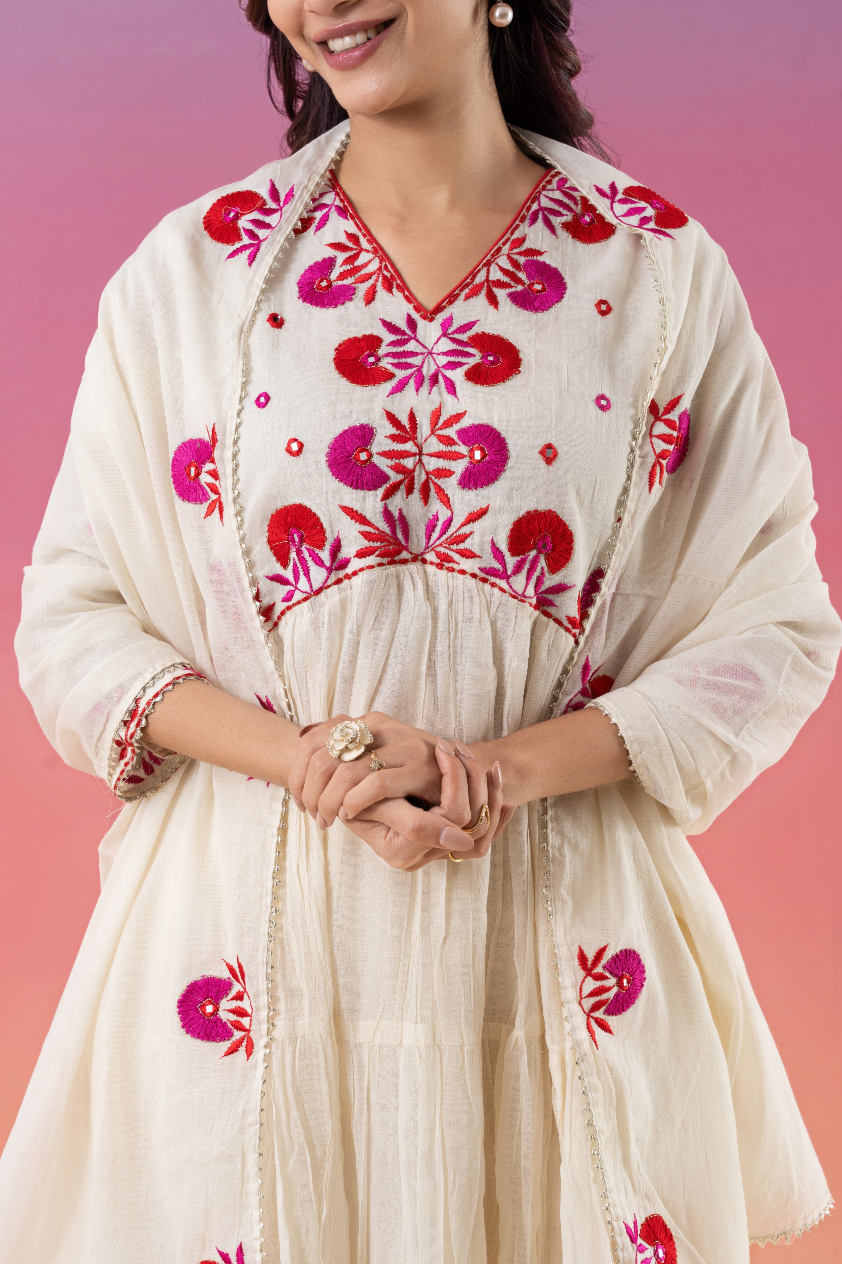 Embroidered And Gathered Anarkali Suit Set
