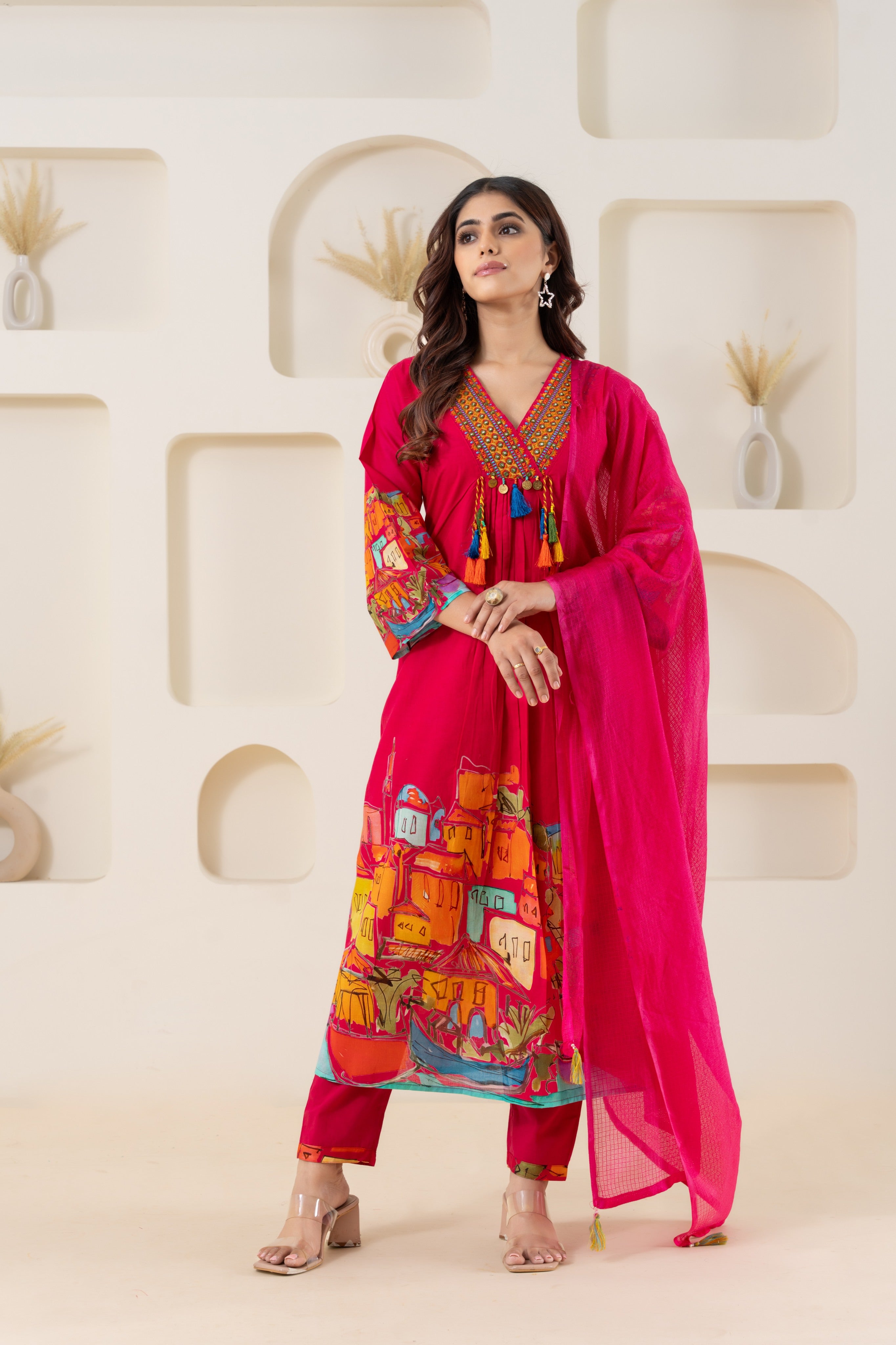 Straight A-line Pink Suit Set