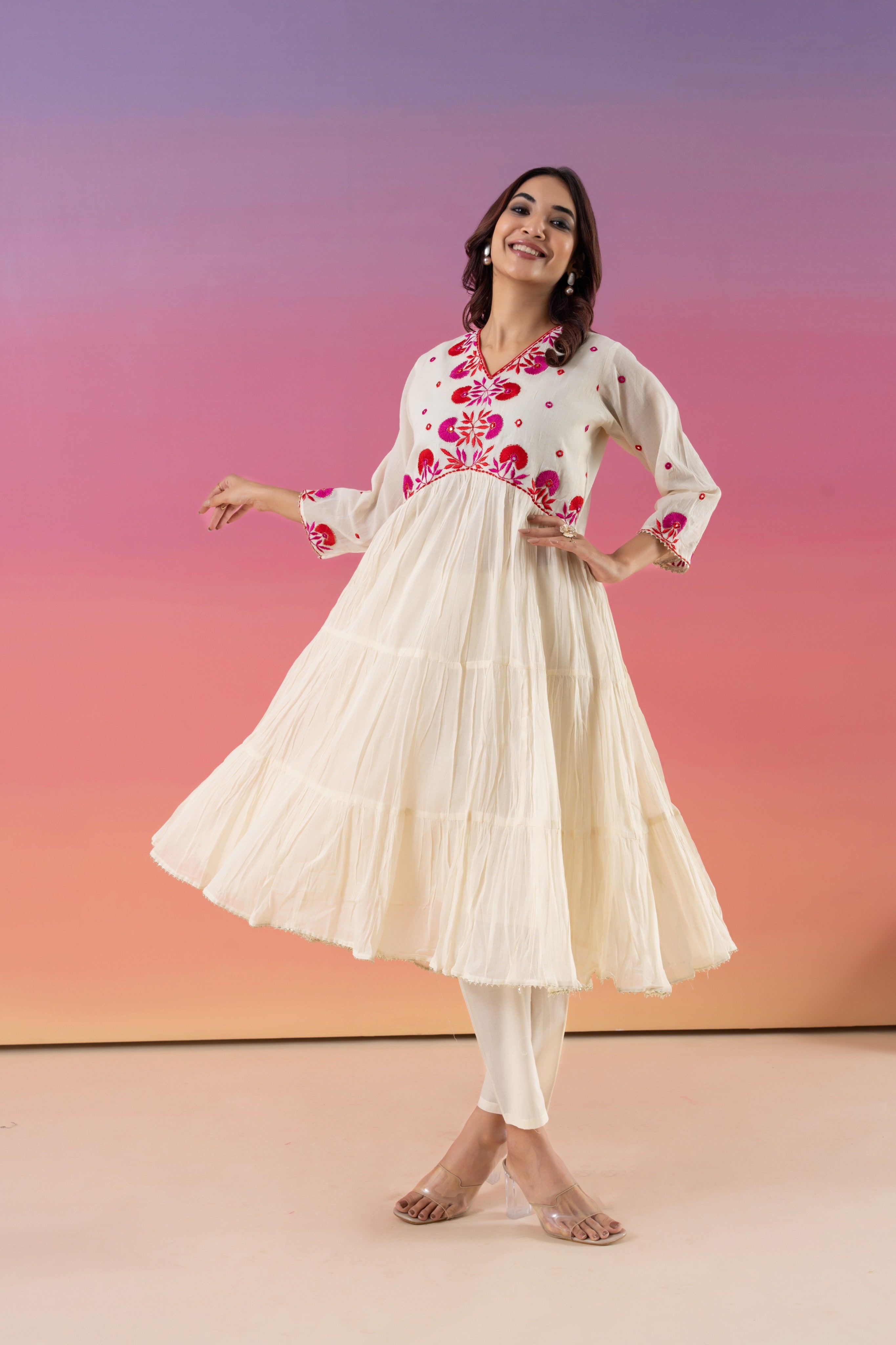Embroidered And Gathered Anarkali Suit Set