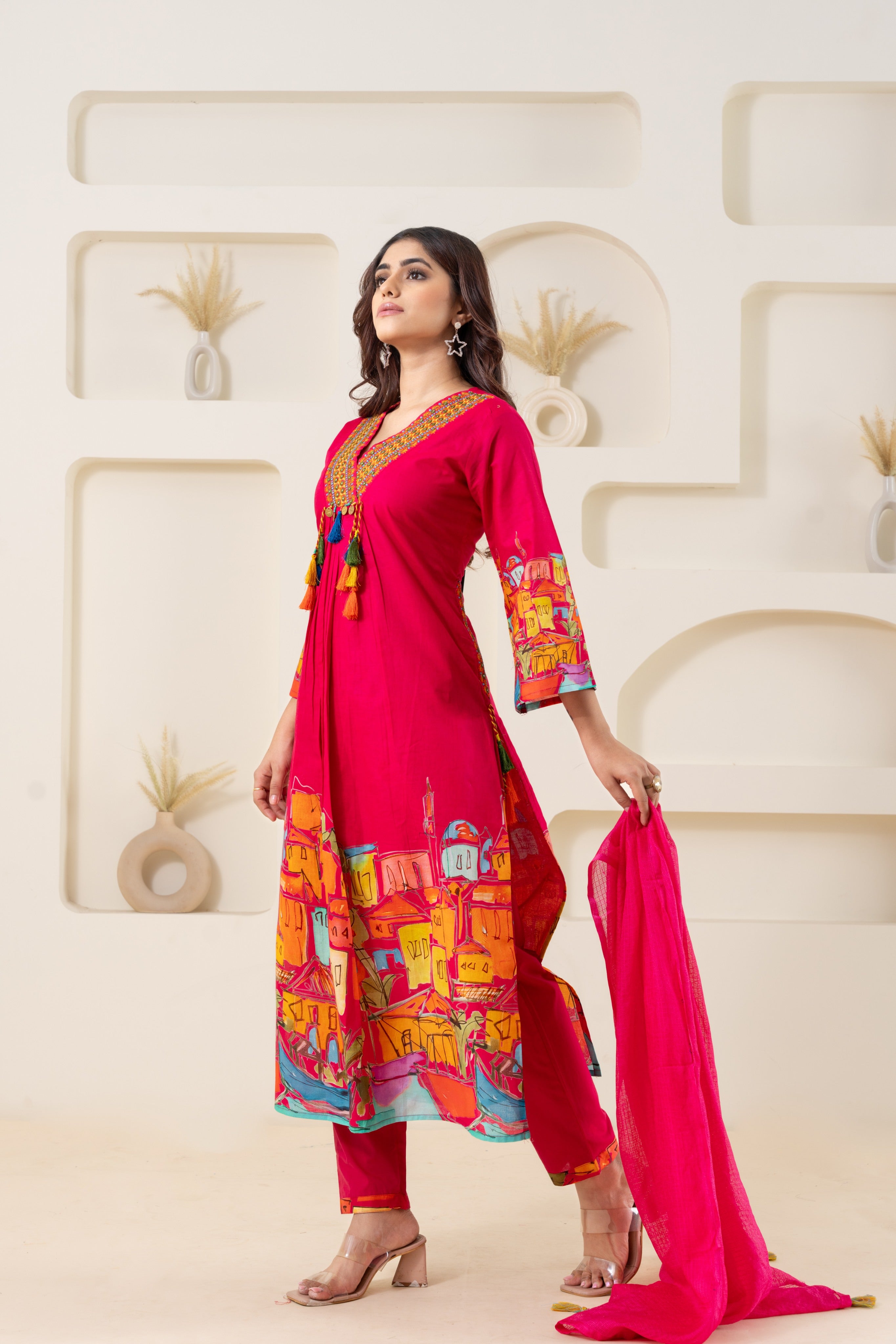 Straight A-line Pink Suit Set