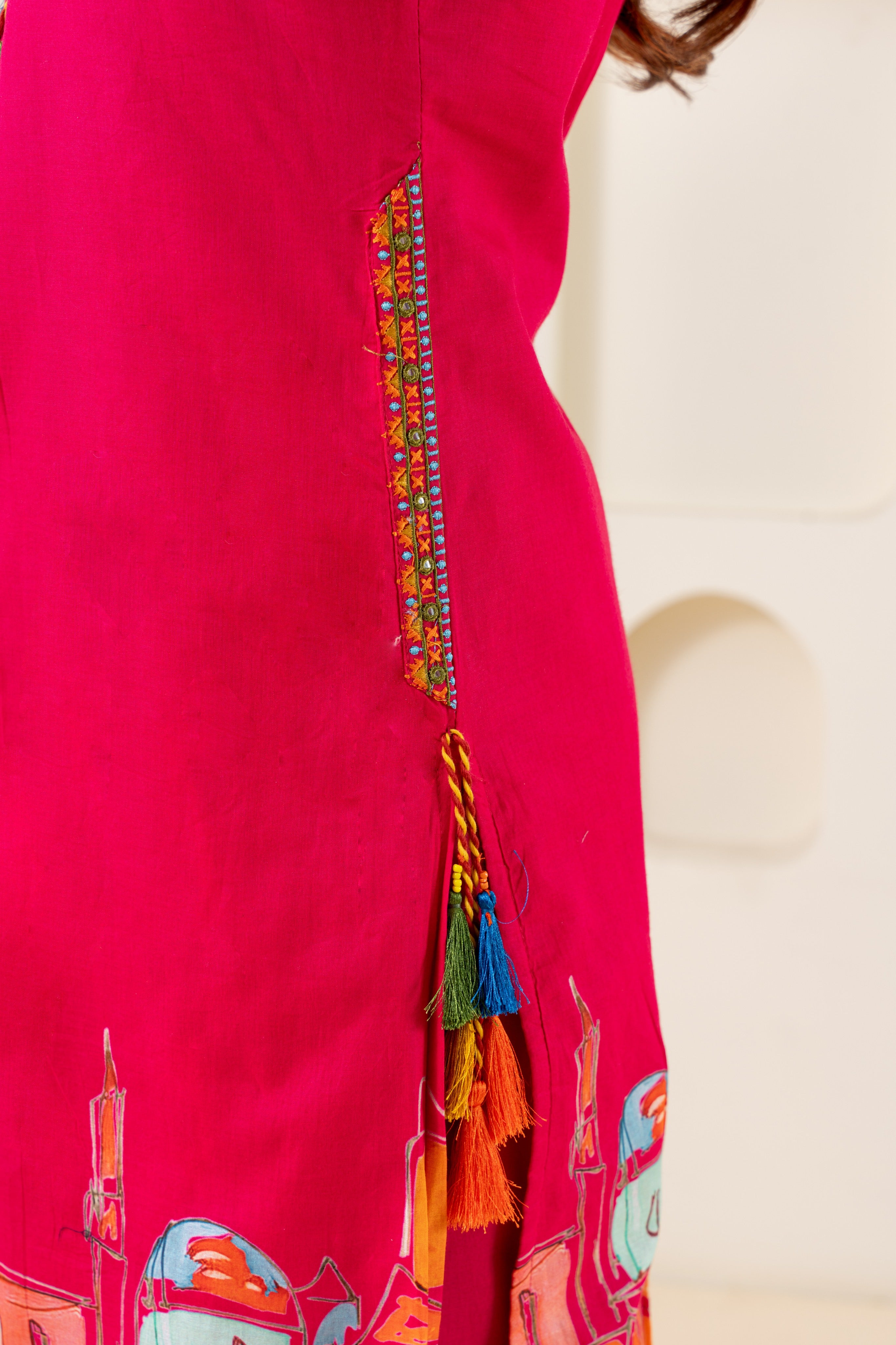 Straight A-line Pink Suit Set