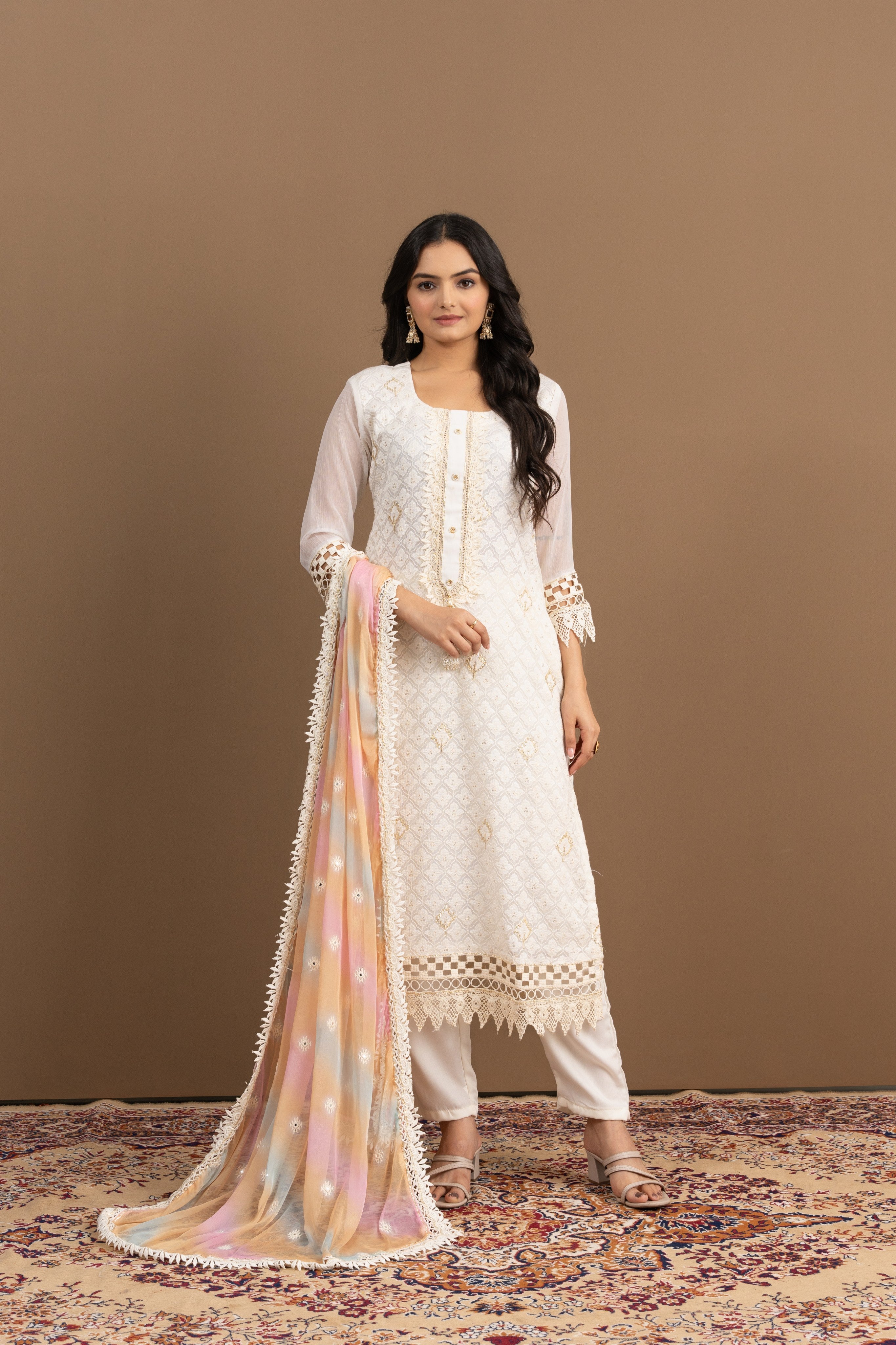 Varamya Off-white Pakistani Straight Suit
