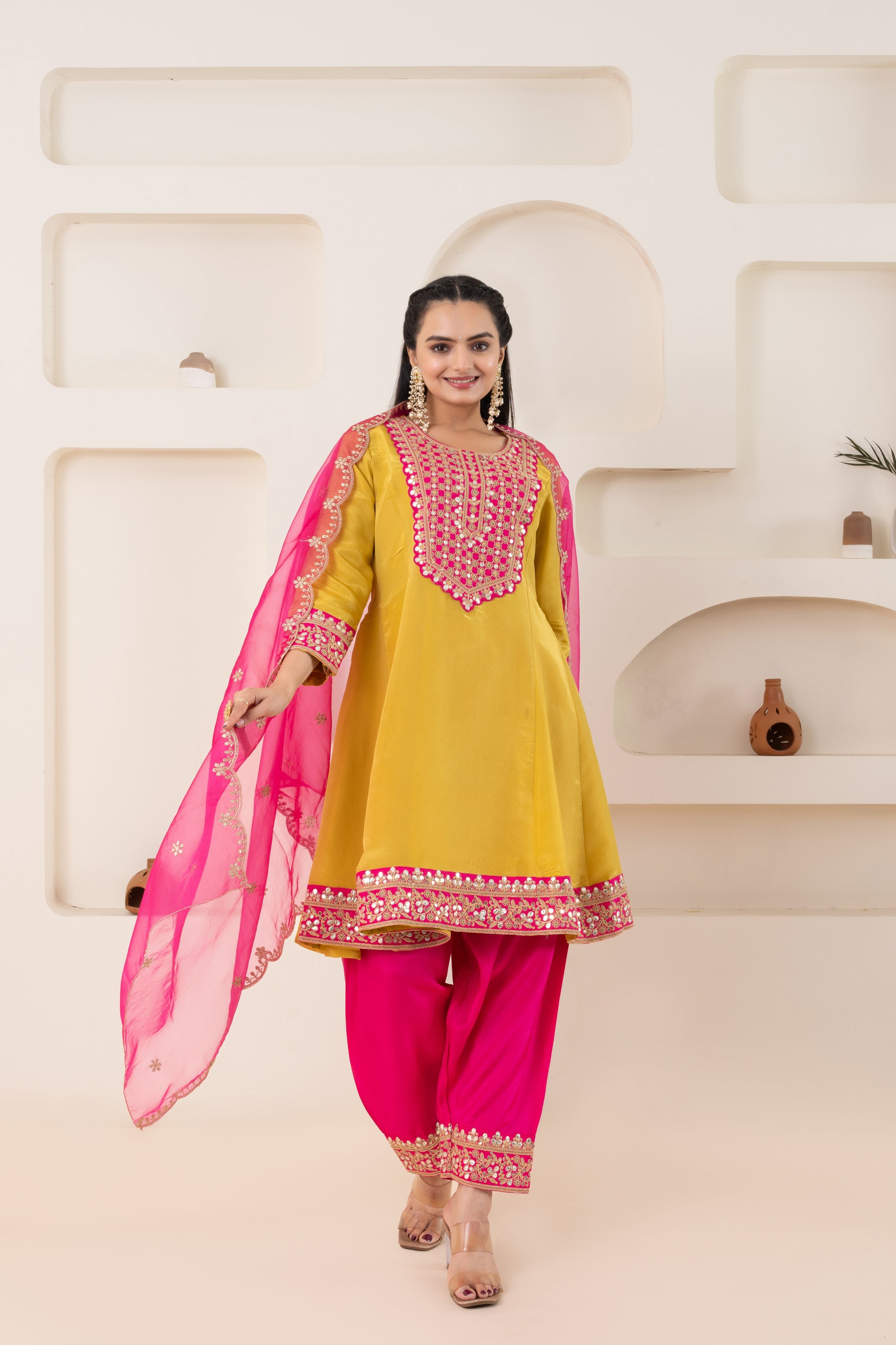 VARAMYA Yellow Gota Patti Anarkali suit