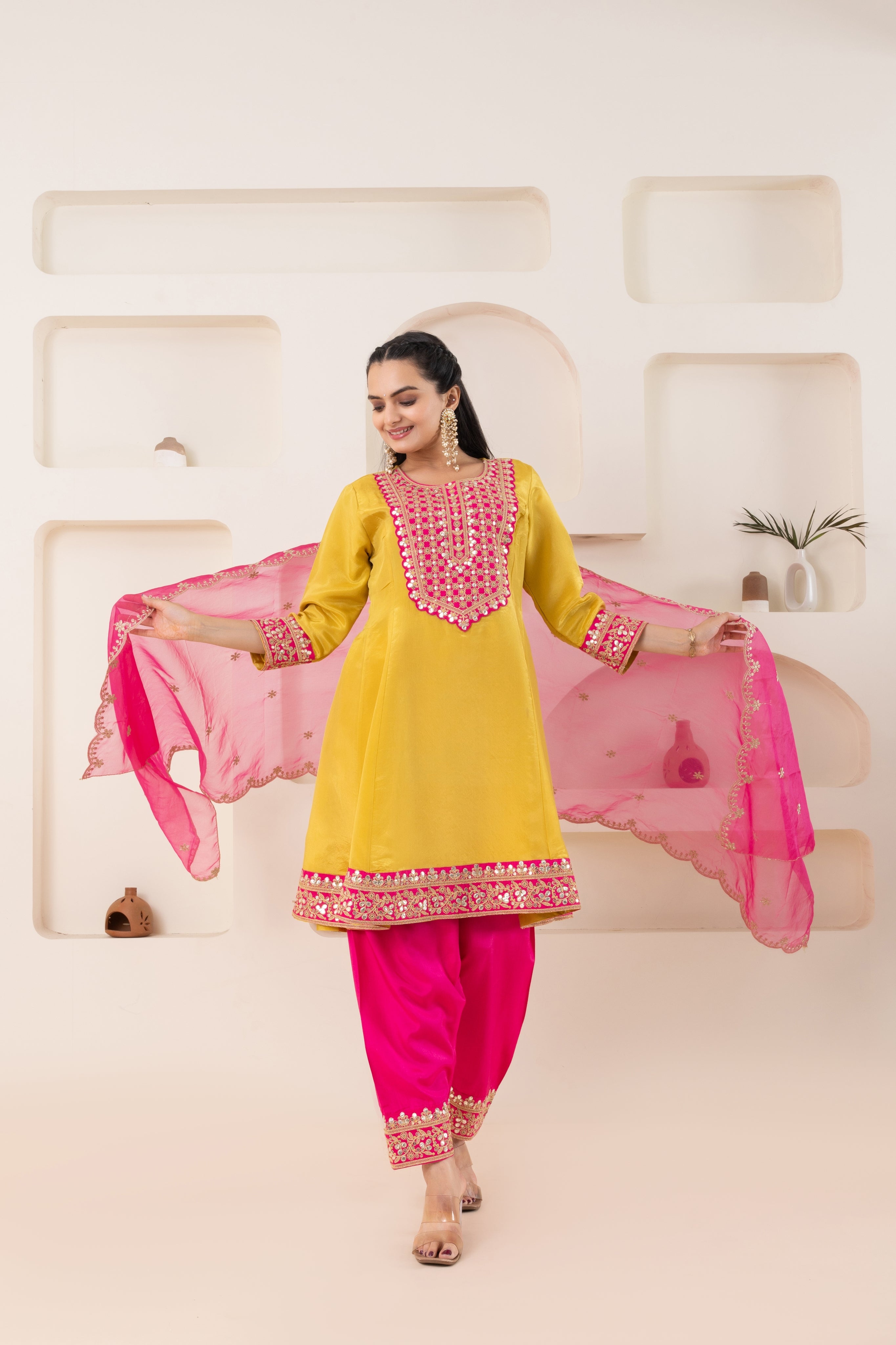 VARAMYA Yellow Gota Patti Anarkali suit