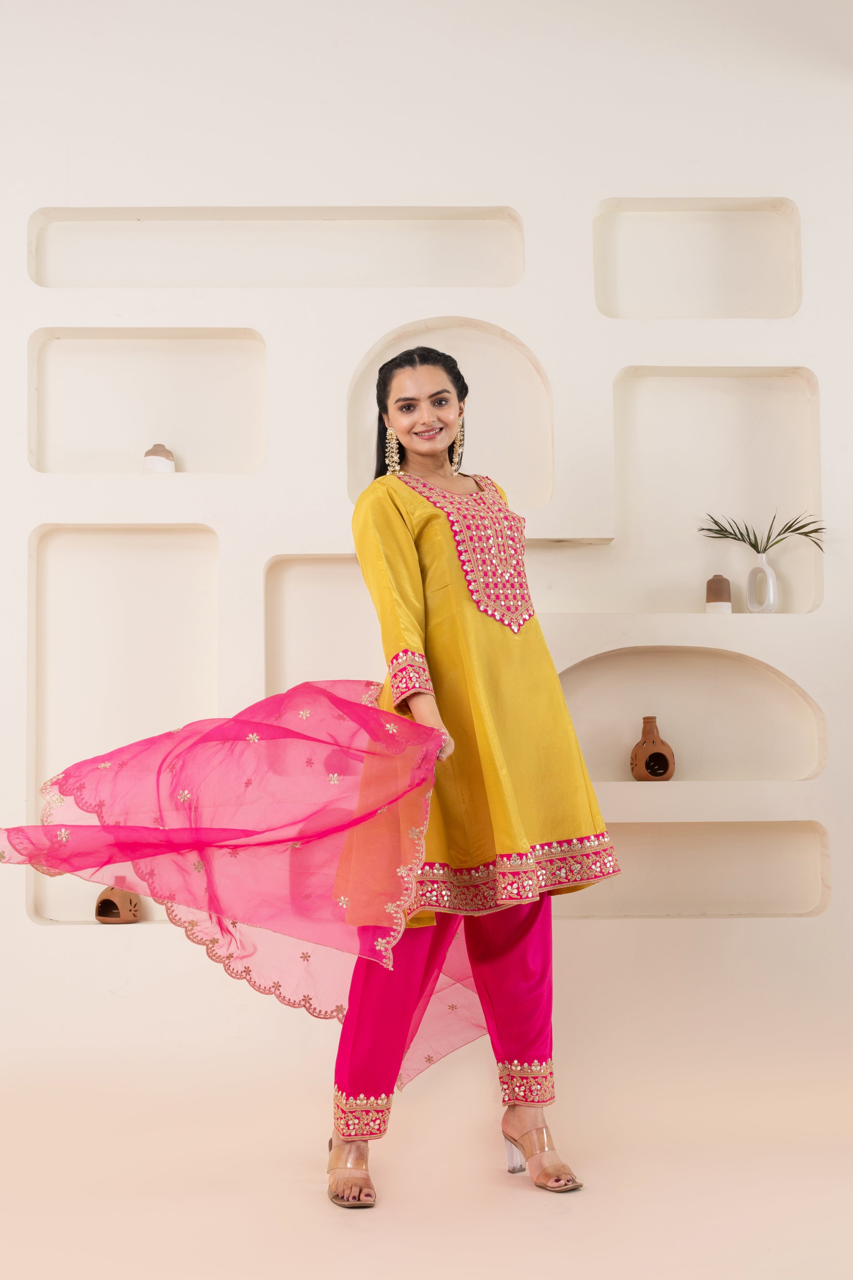 VARAMYA Yellow Gota Patti Anarkali suit
