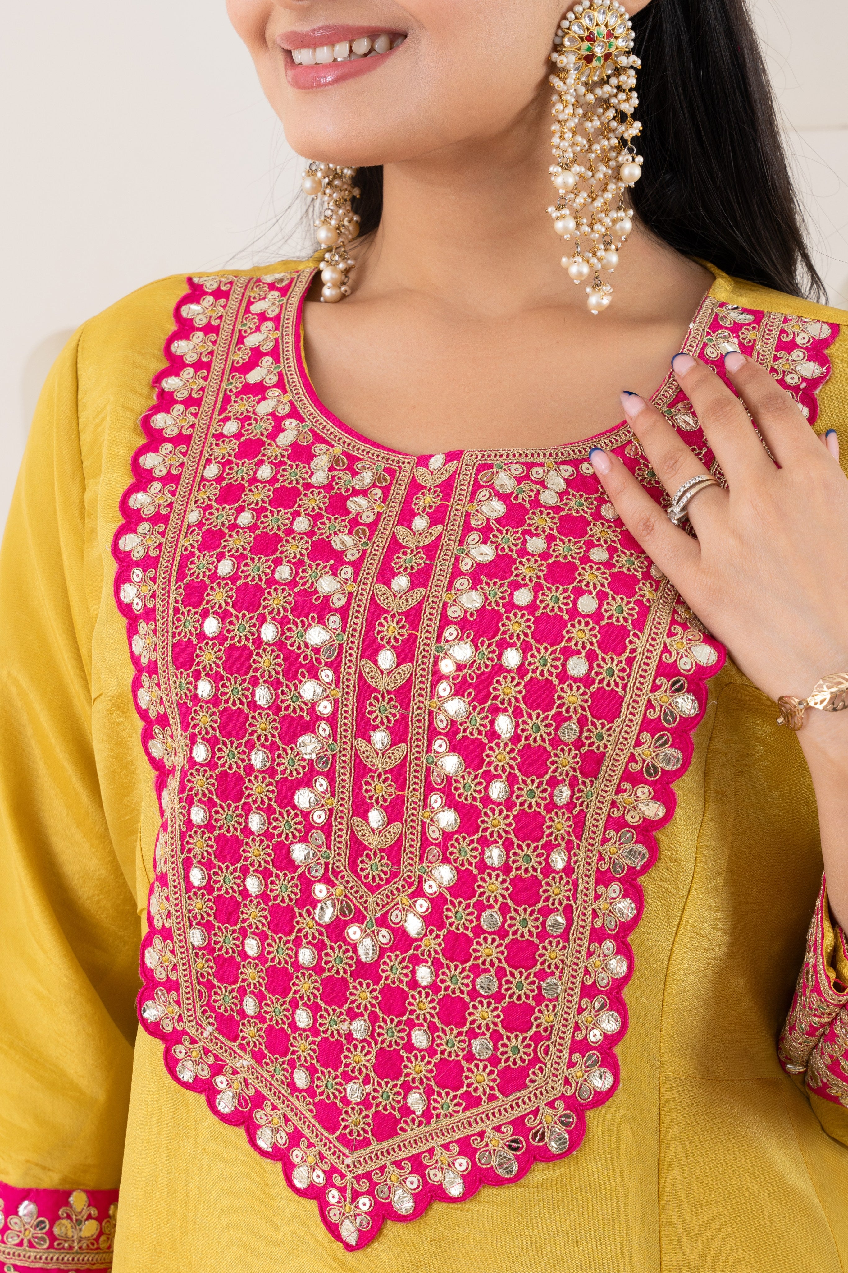 VARAMYA Yellow Gota Patti Anarkali suit