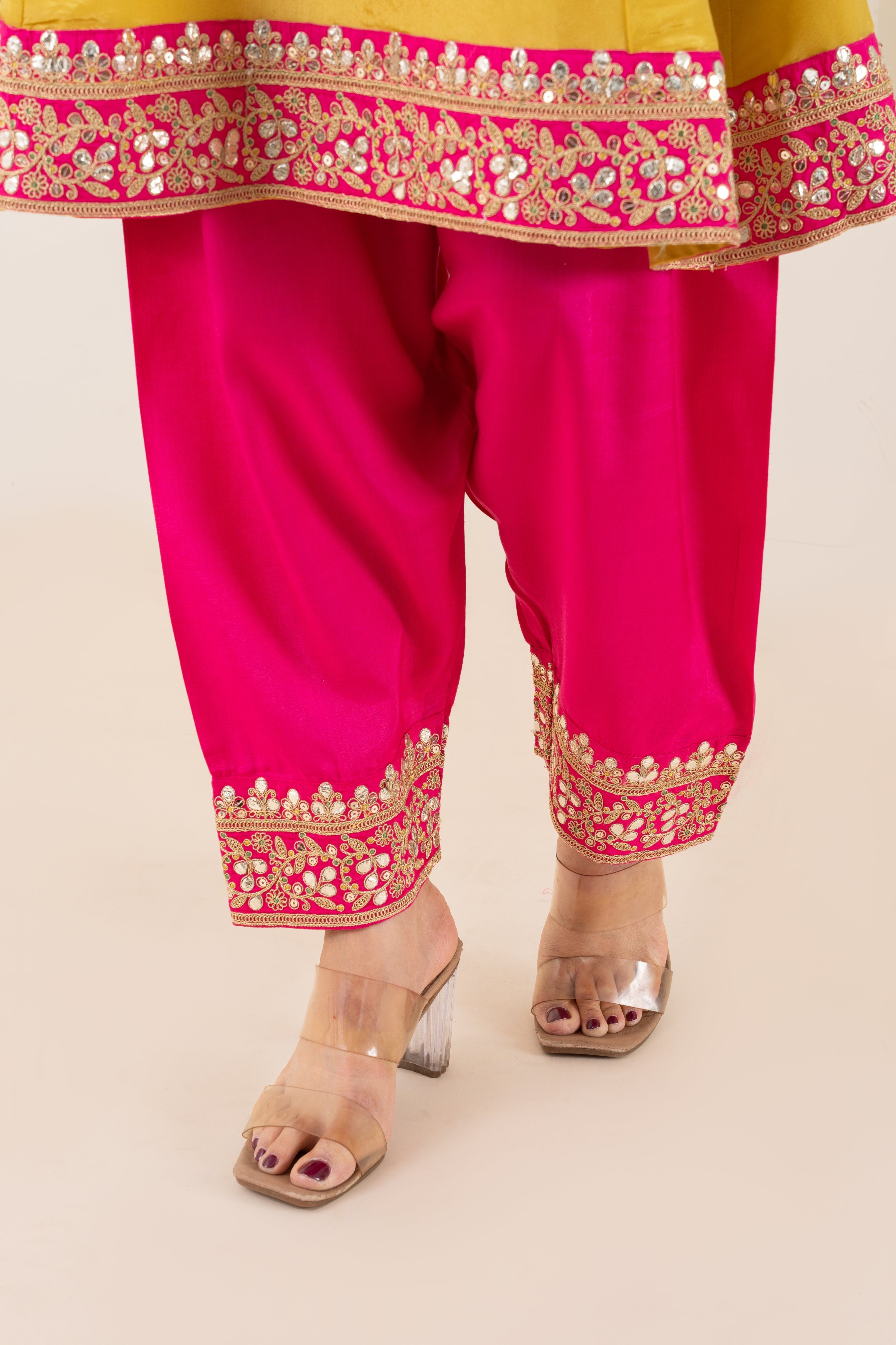 VARAMYA Yellow Gota Patti Anarkali suit