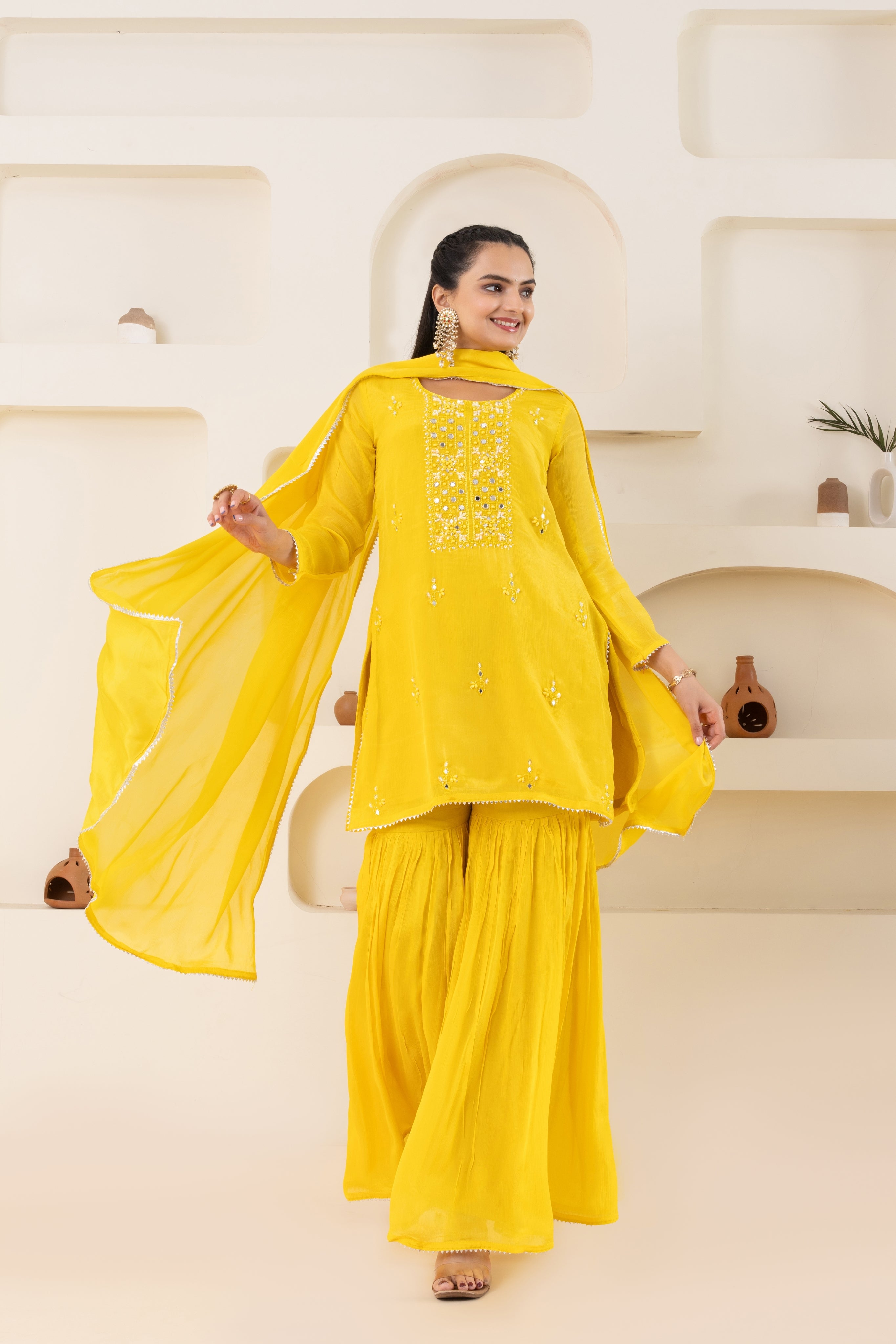 VARAMYA Yellow Handwork Sharara Set