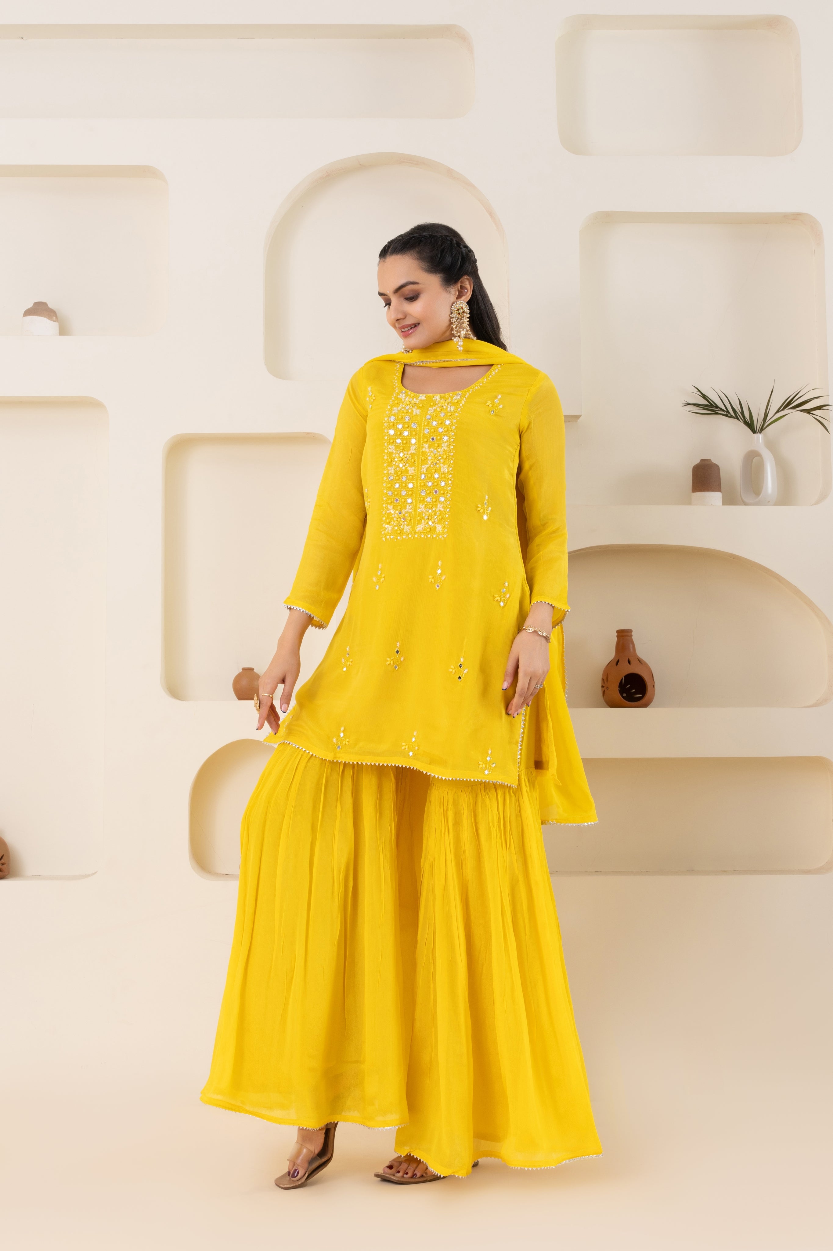 VARAMYA Yellow Handwork Sharara Set