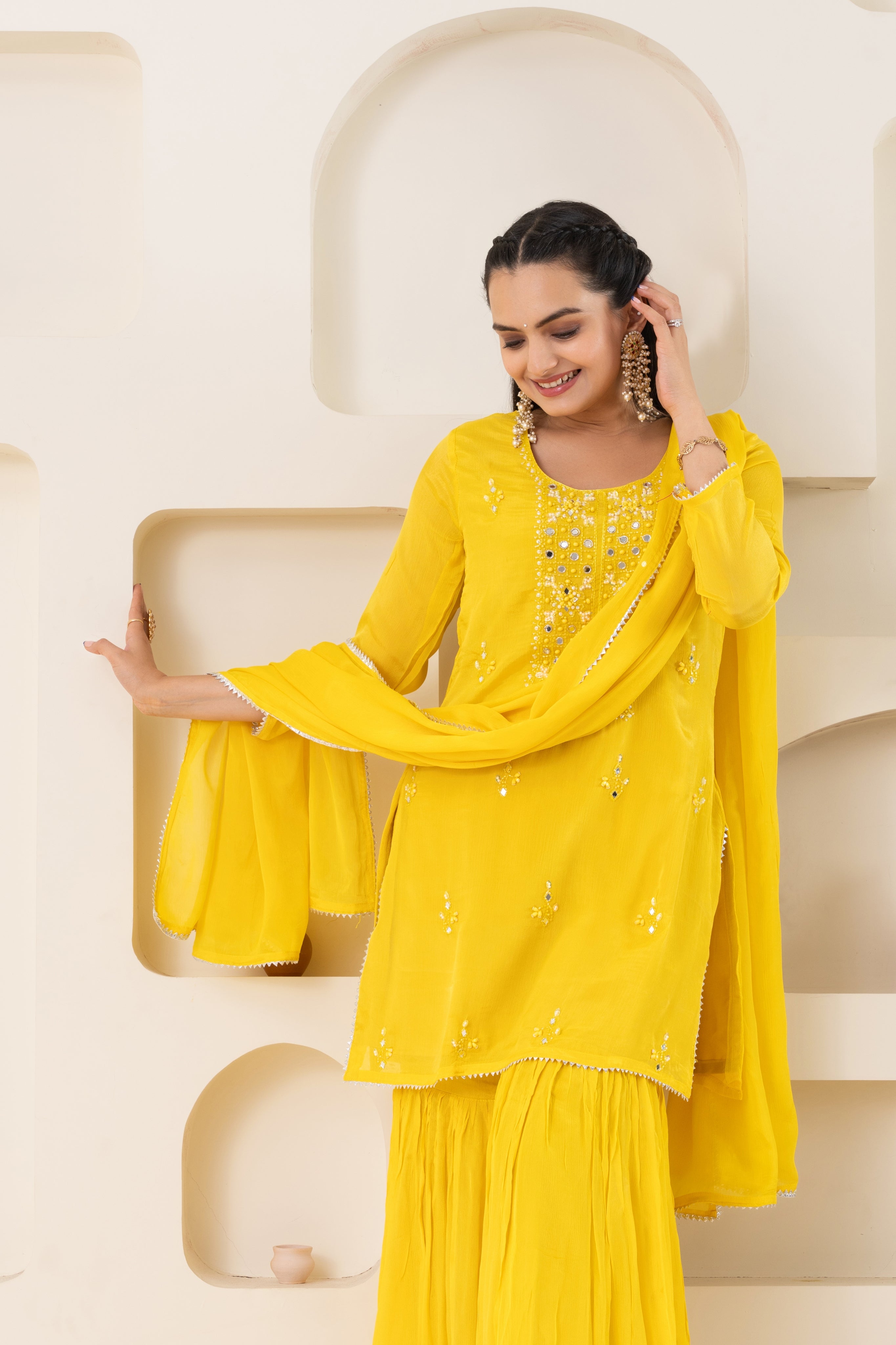 VARAMYA Yellow Handwork Sharara Set