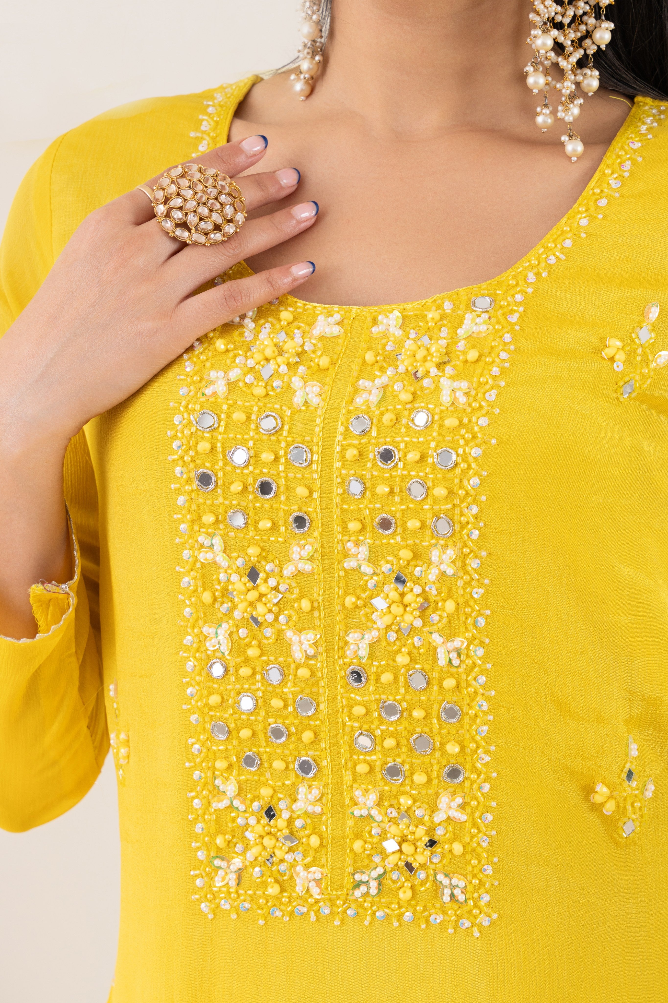 VARAMYA Yellow Handwork Sharara Set