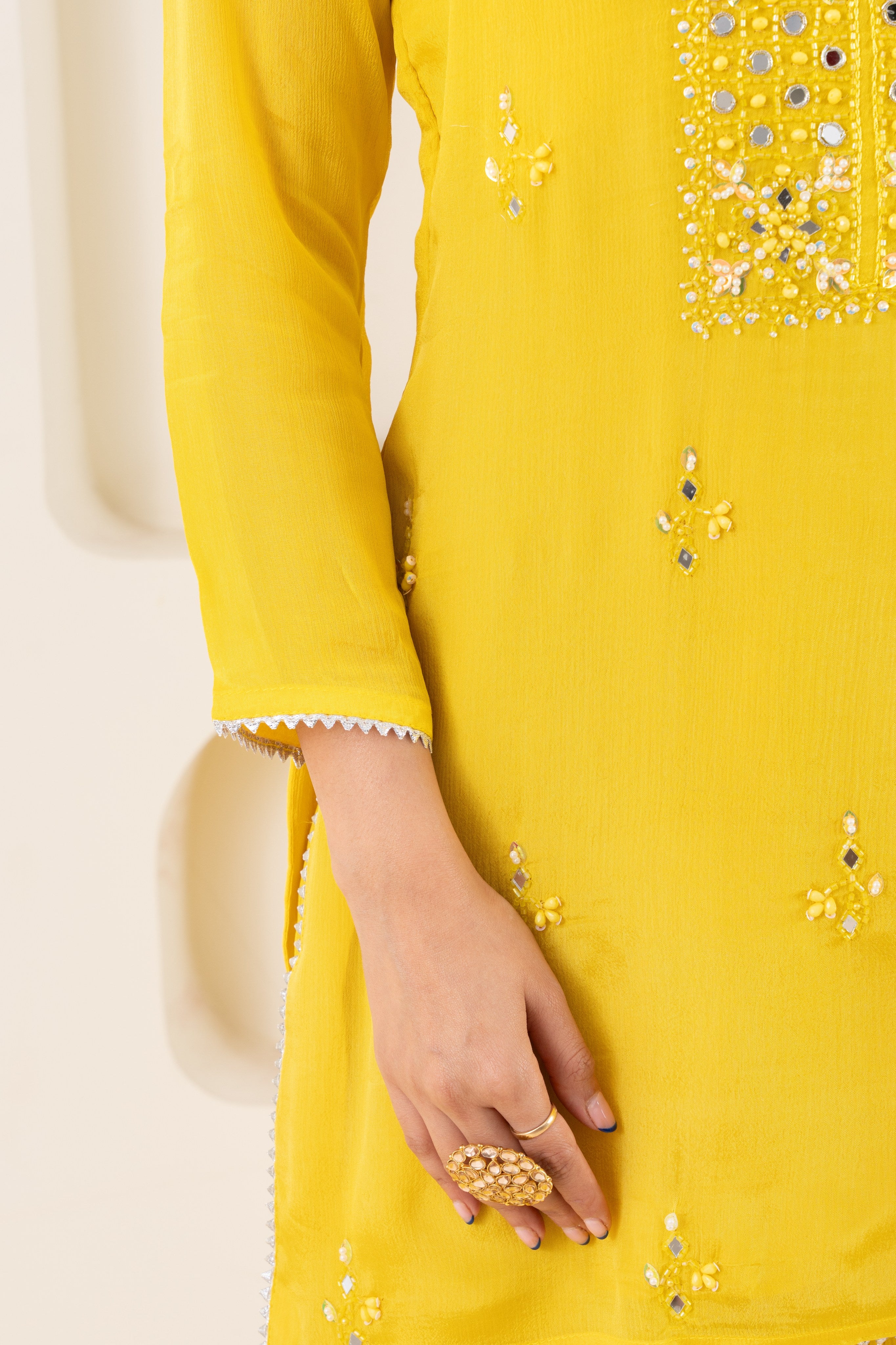 VARAMYA Yellow Handwork Sharara Set