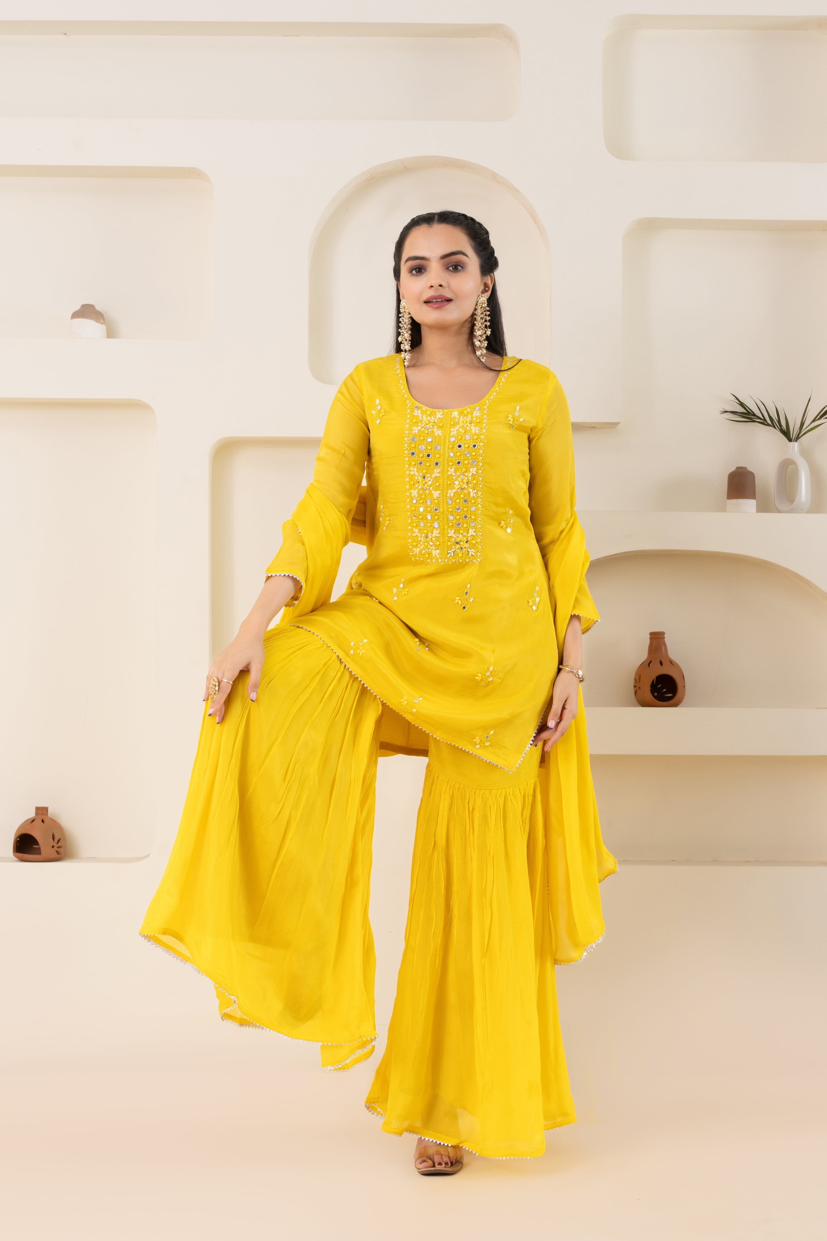 VARAMYA Yellow Handwork Sharara Set