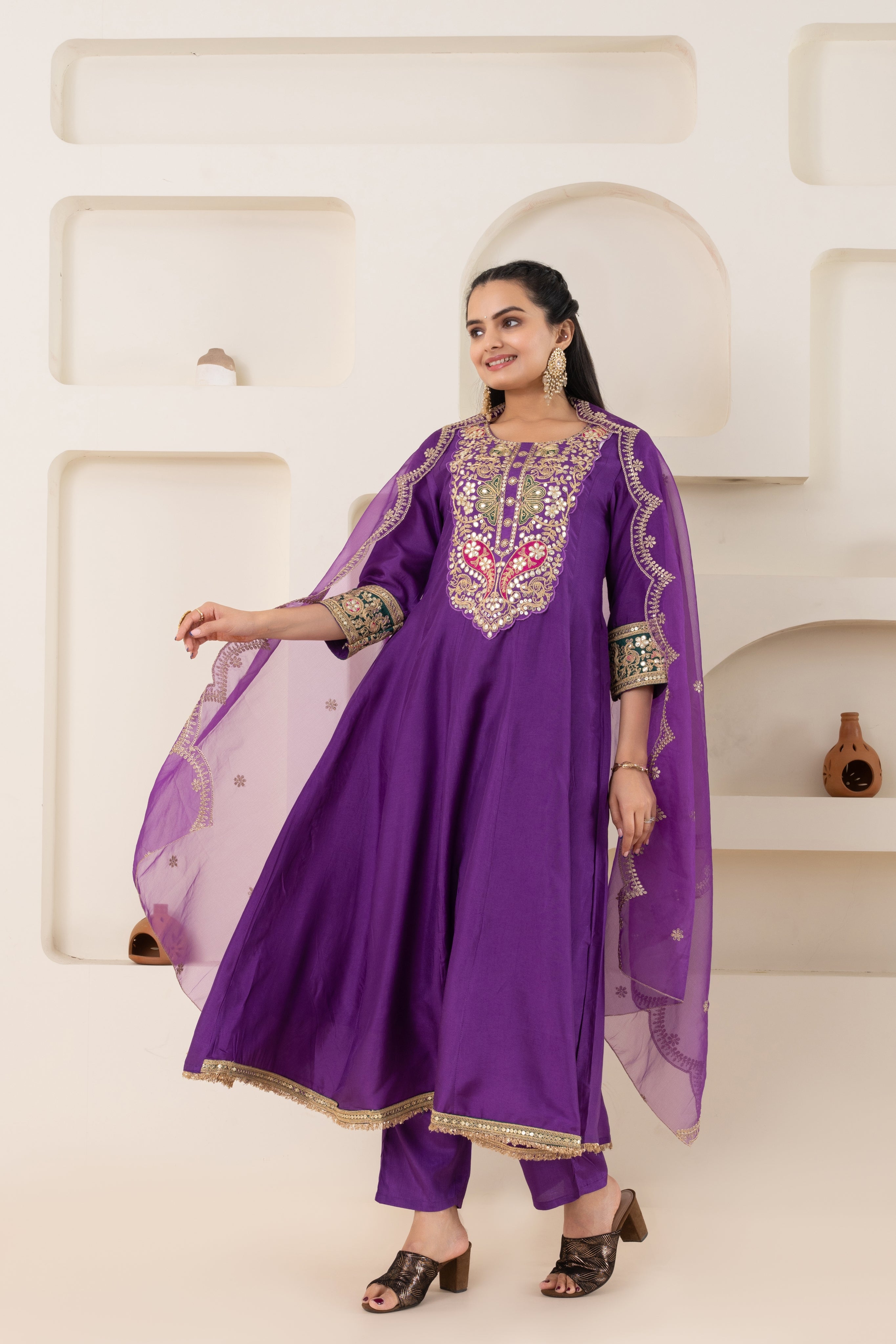 VARAMYA Purple Anarkali Set