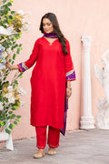 VARAMYA Red Straight Handwork Silk Suit