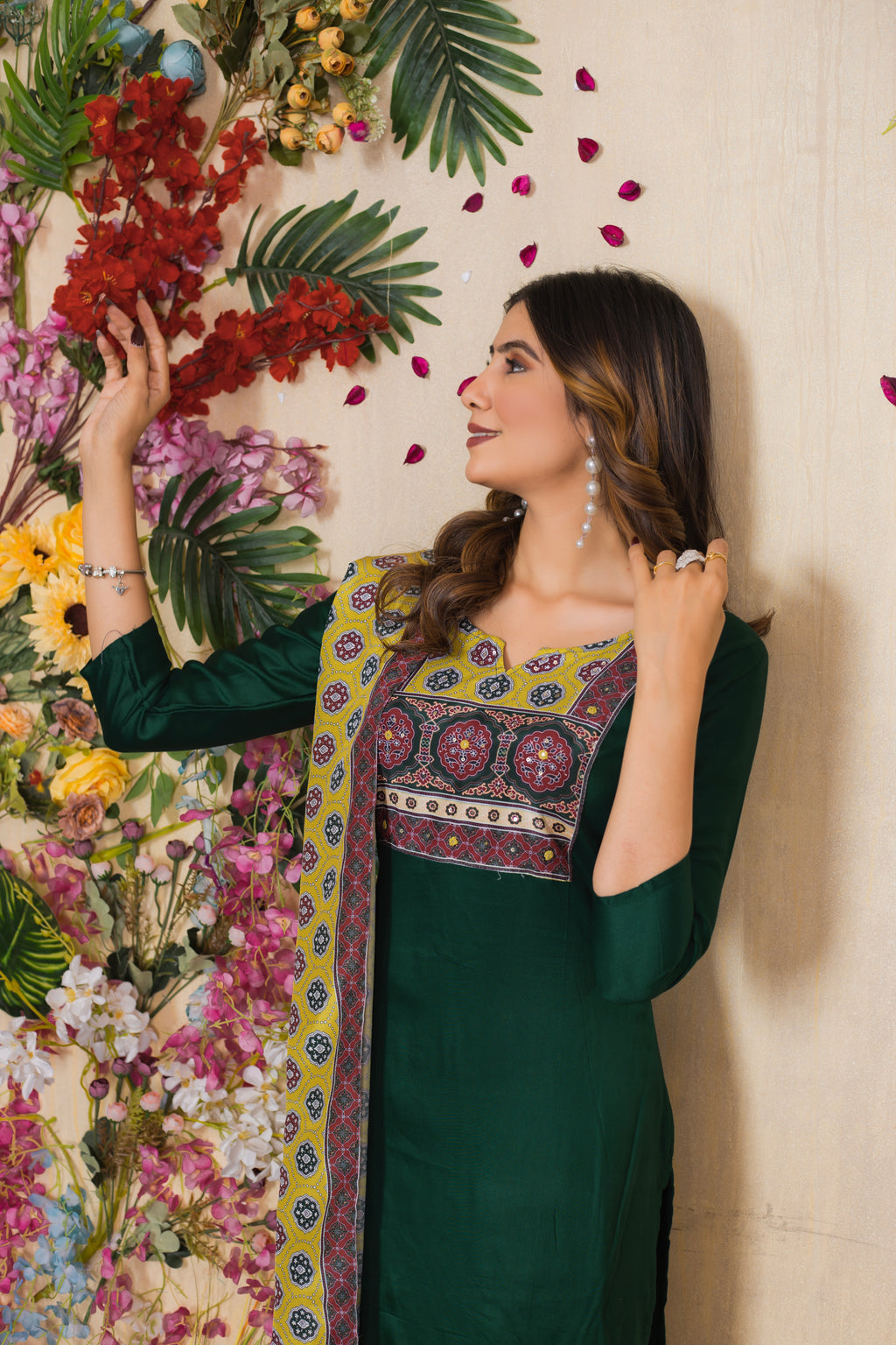 VARAMYA Green Straight Silk Suit