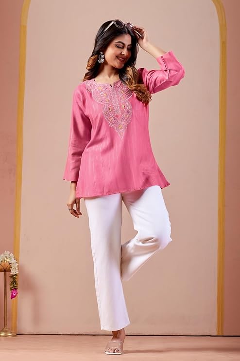 Women's Printed Short Kurti Top | Rayon Casual Ethnic Tunic I Summer Printed Top