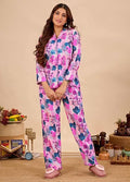 Women's Cotton Floral Printed Night Suit Set of Shirt & Pajama Set