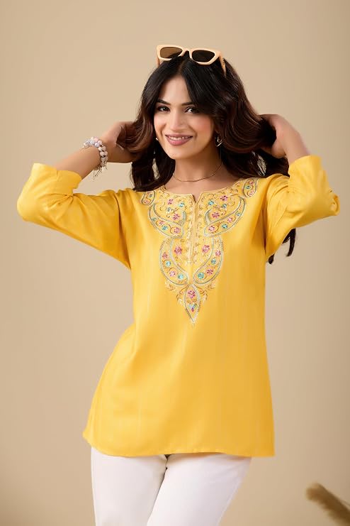 Women's Printed Short Kurti Top | Rayon Casual Ethnic Tunic I Summer Printed Top