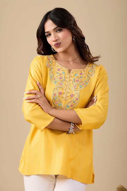 Women's Printed Short Kurti Top | Rayon Casual Ethnic Tunic I Summer Printed Top