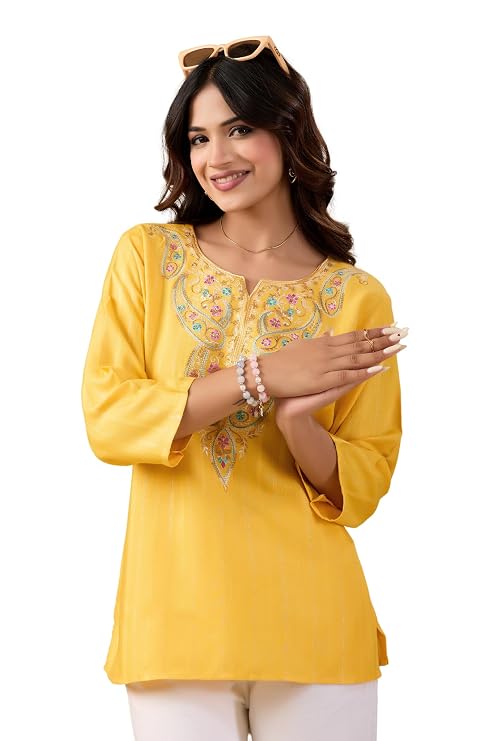 Women's Printed Short Kurti Top | Rayon Casual Ethnic Tunic I Summer Printed Top