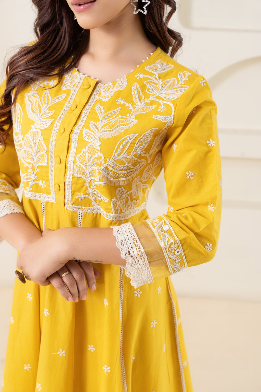 Thread Work Yellow Anarkali Suit Set