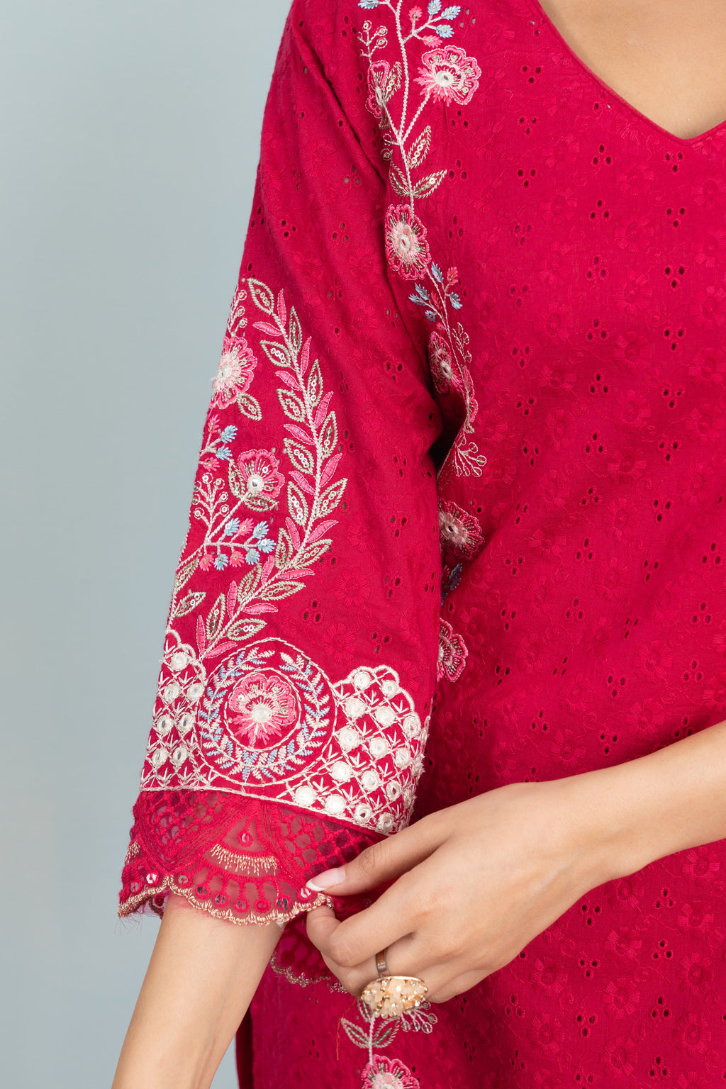 Varamya Red Embroidery Patiyala Punjabi Suit