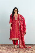 Varamya Red Zari Woven Straight Suit