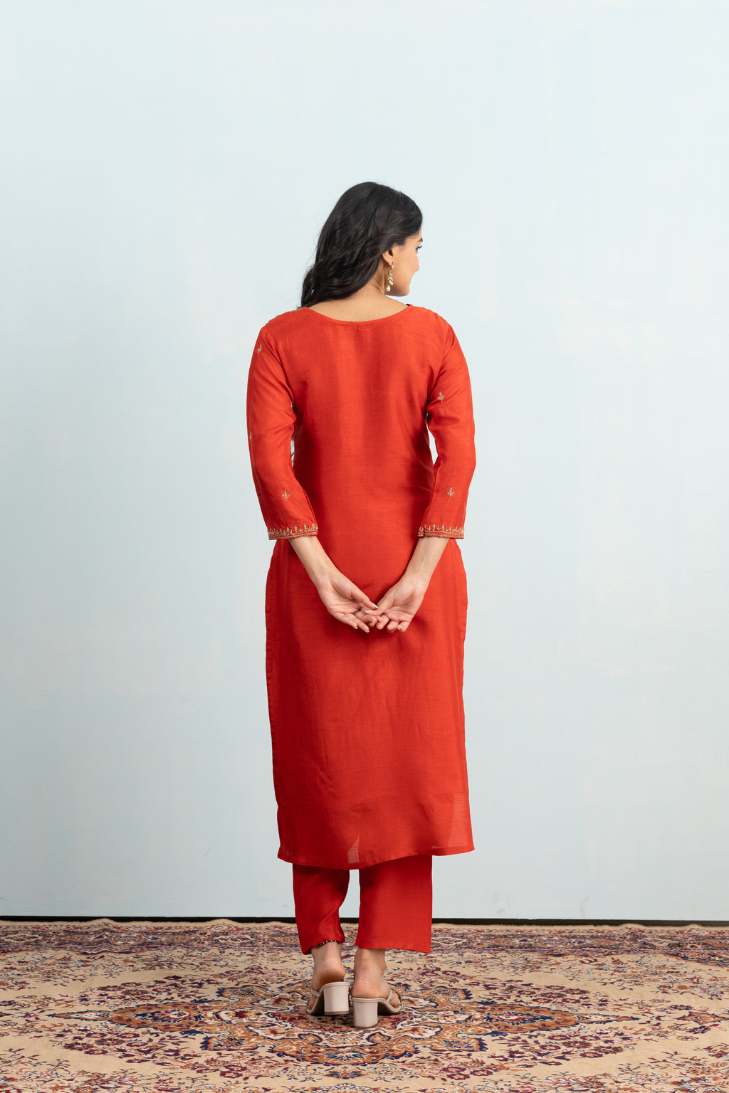 Varamya Orange Handwork Straight Suit