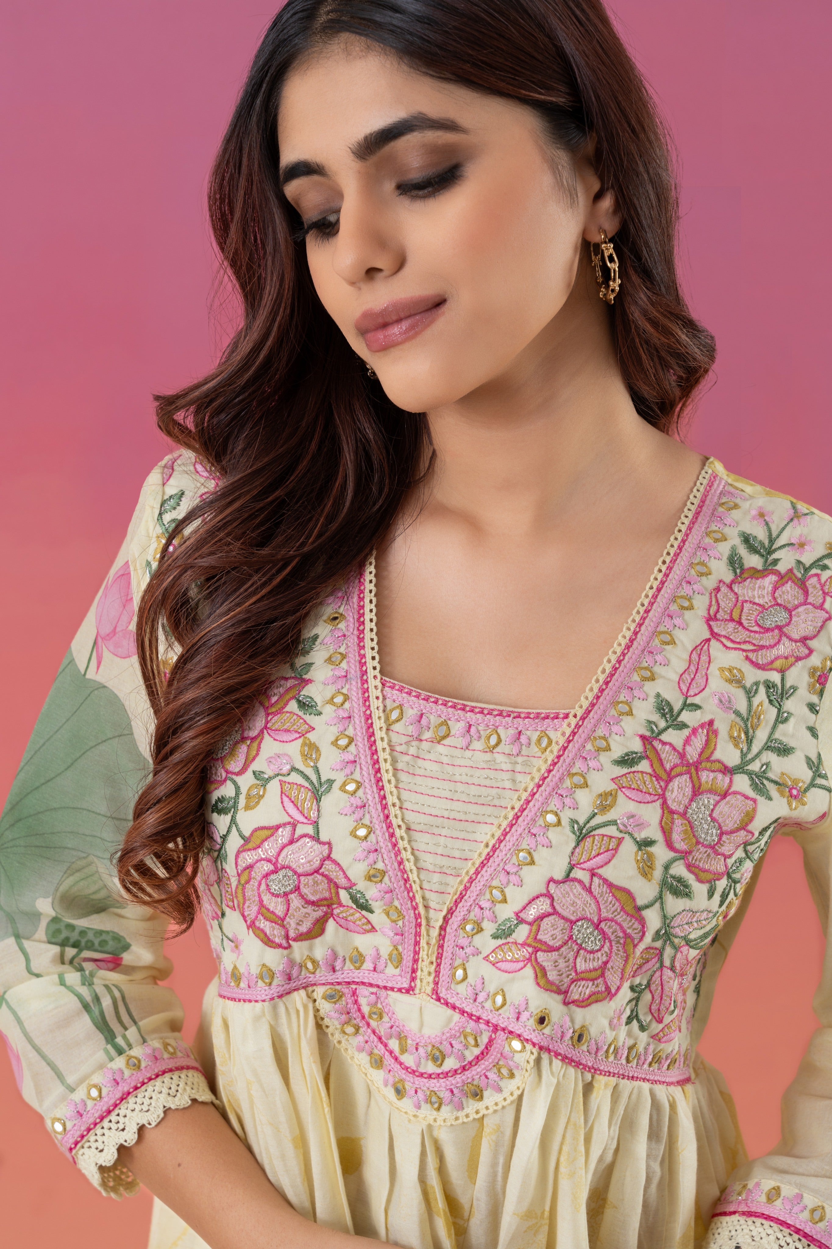 Floral Print With Embroidery Anarkali Suit Set