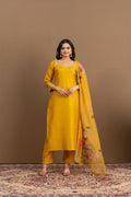 Varamya Mustard Sweart-heart Neck And Handwork Straight Suit