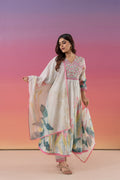 Floral Print With Embroidered And Gathered Anarkali Suit Set